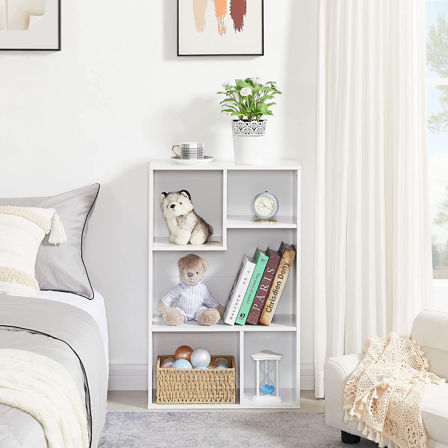 VECELO Modern 3-Tier Small Bookcase, 4 Cube/5 Cube Bookshelf/Storage Organizer - VECELO