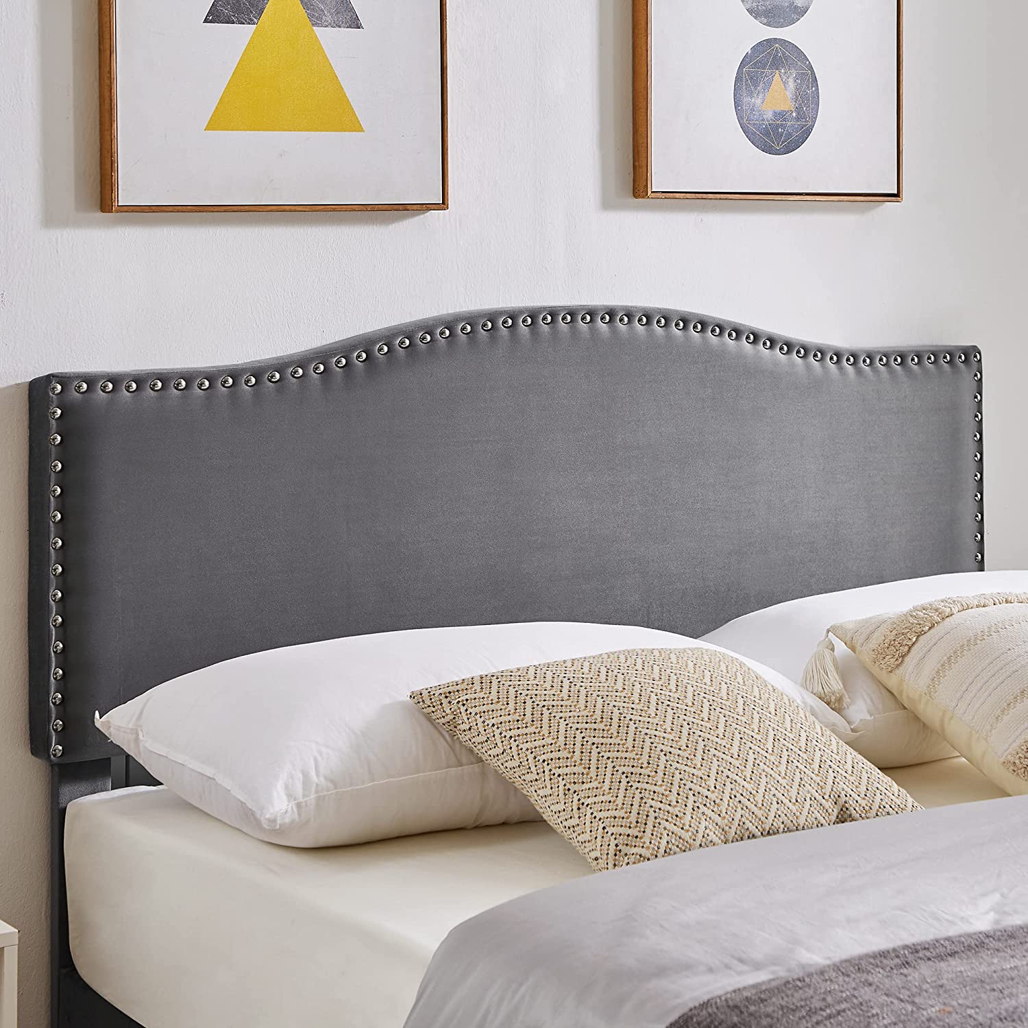 VECELO Bed Frame Platform with Upholstered Headboard & Wooden Slats Support - VECELO