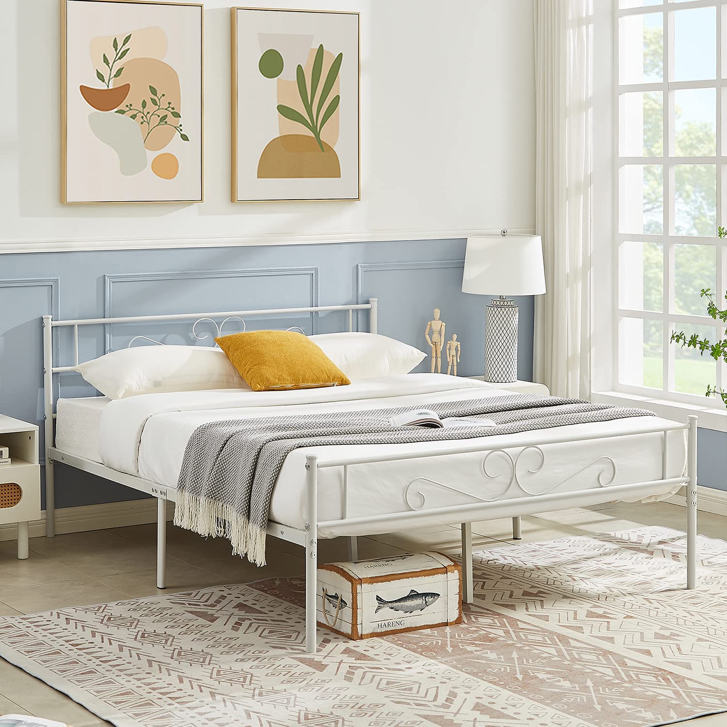 VECELO Metal Platform Bed Frame Mattress Foundation with Headboard & Footboard - VECELO