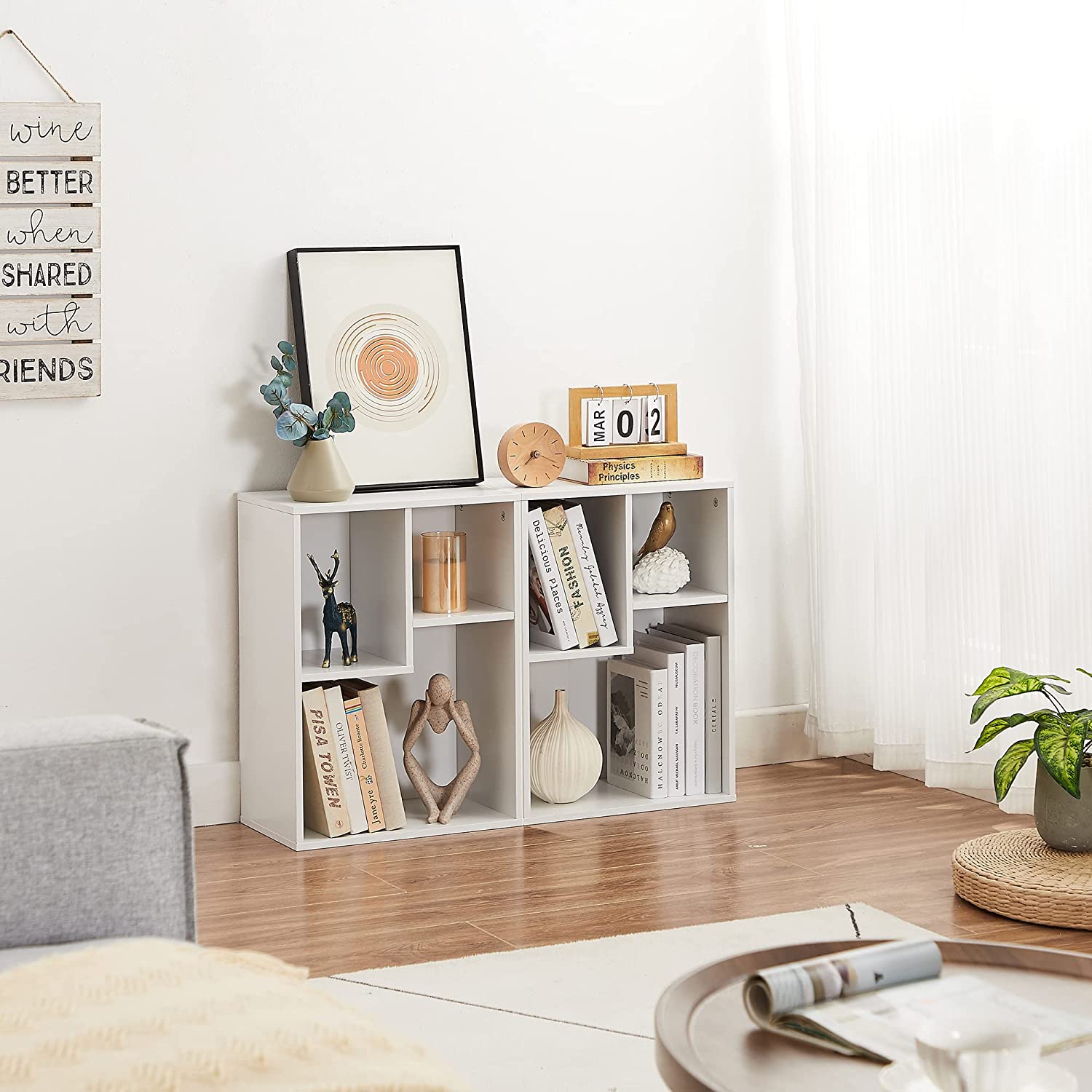 VECELO 3-Cube Wide Open Bookcase, Small Bookshelf 2-Tier Storage Organizer - VECELO