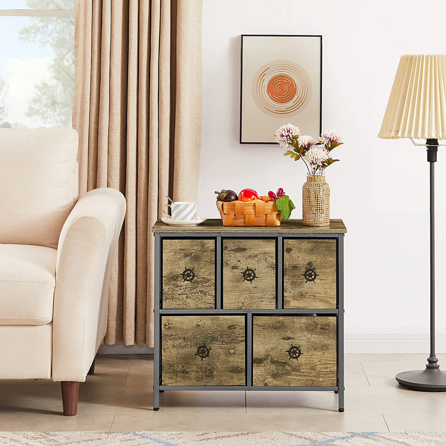 Dresser for Bedroom with 5 Fabric Drawers