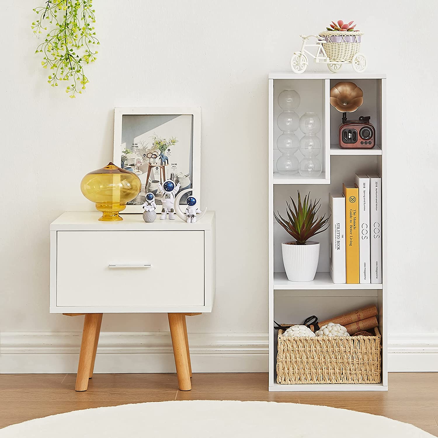 VECELO Modern 3-Tier Small Bookcase, 4 Cube/5 Cube Bookshelf/Storage Organizer - VECELO
