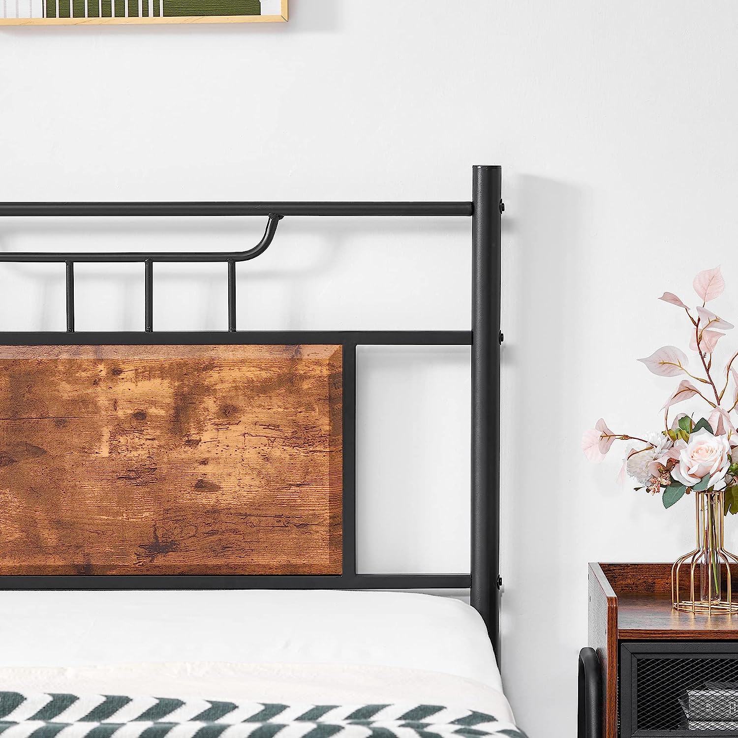 VECELO Platform Bed Frame with Wood Headboard No Box Spring Needed Heavy Duty Steel Slat - VECELO