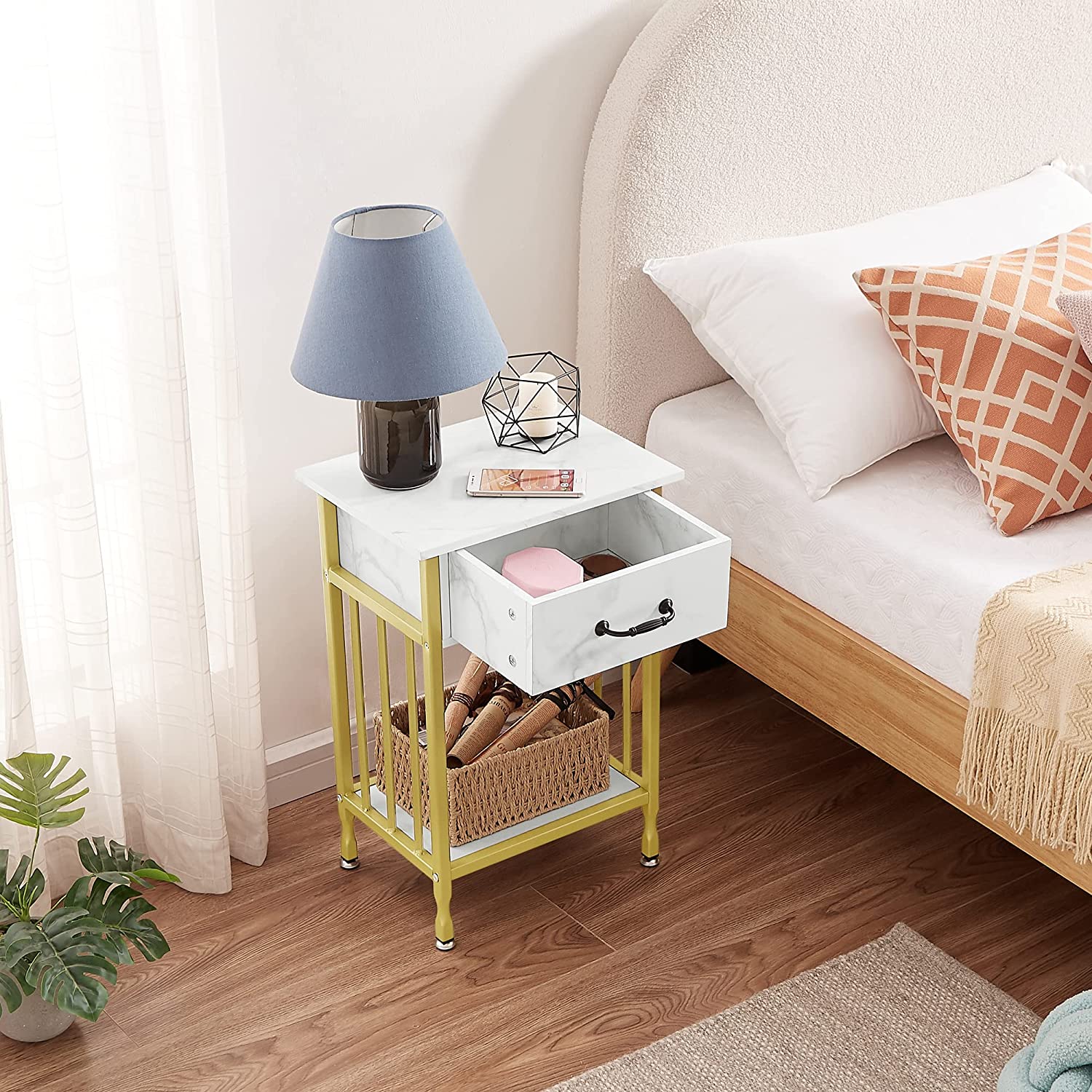 VECELO Industrial End Table,Nightstand with Drawer and Storage Shelf - VECELO