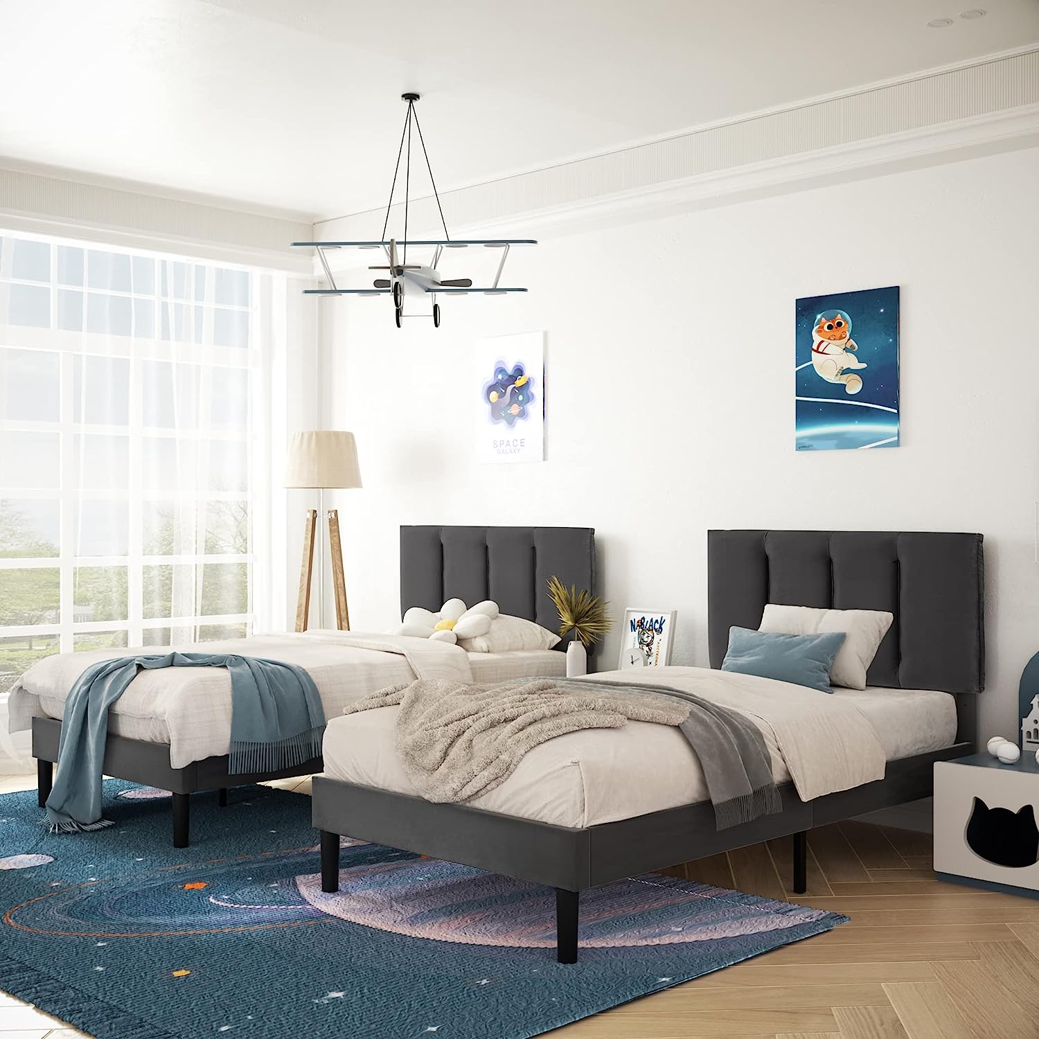 VECELO Modern Upholstered Platform Bedframe, Adjustable Headboard - VECELO