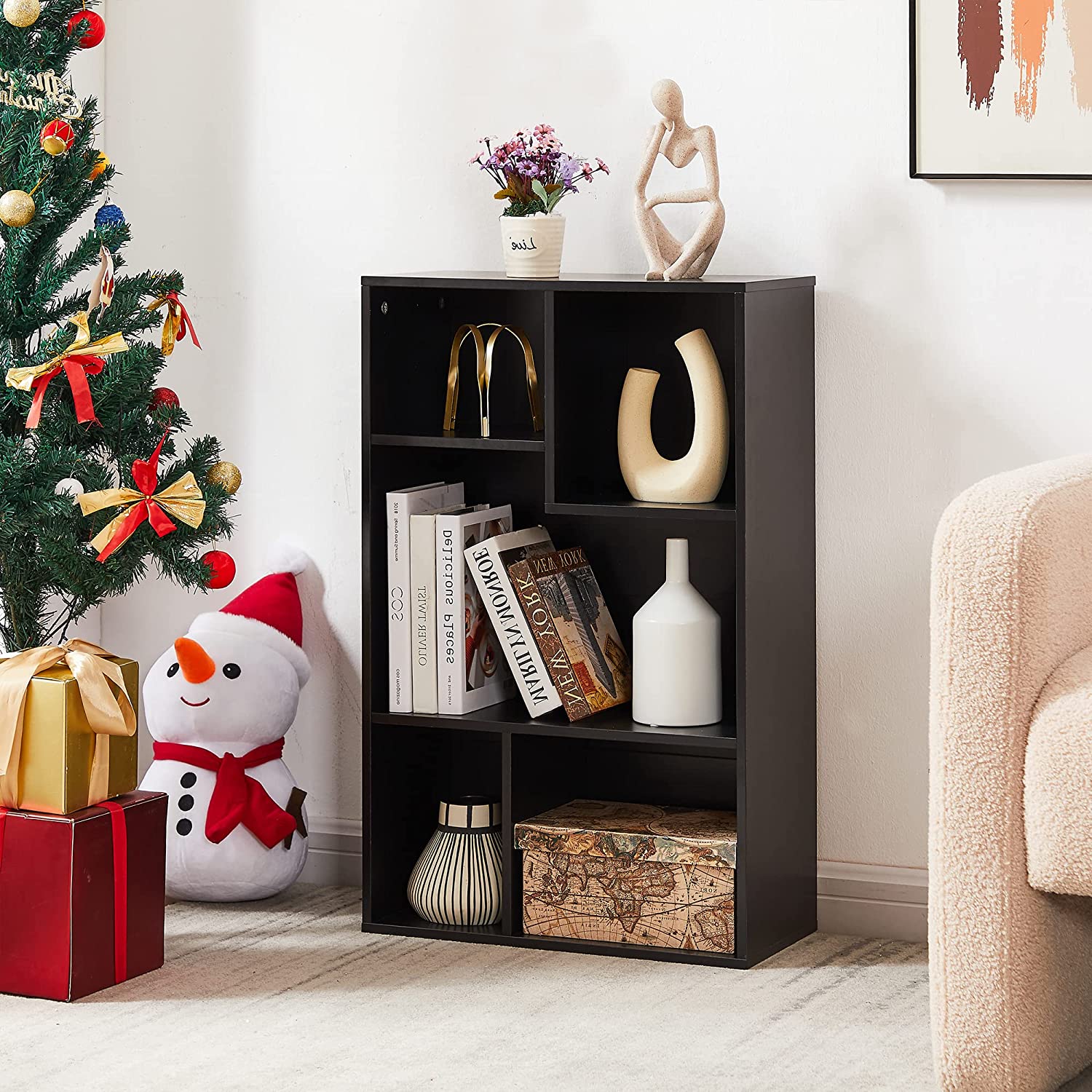 VECELO Modern 3-Tier Small Bookcase, 4 Cube/5 Cube Bookshelf/Storage Organizer - VECELO