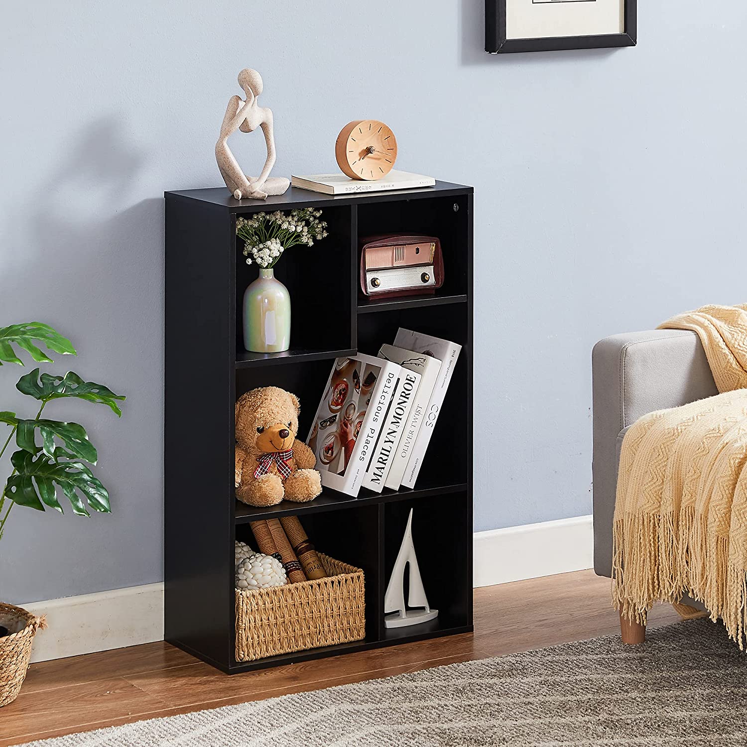 VECELO Modern 3-Tier Small Bookcase, 4 Cube/5 Cube Bookshelf/Storage Organizer - VECELO
