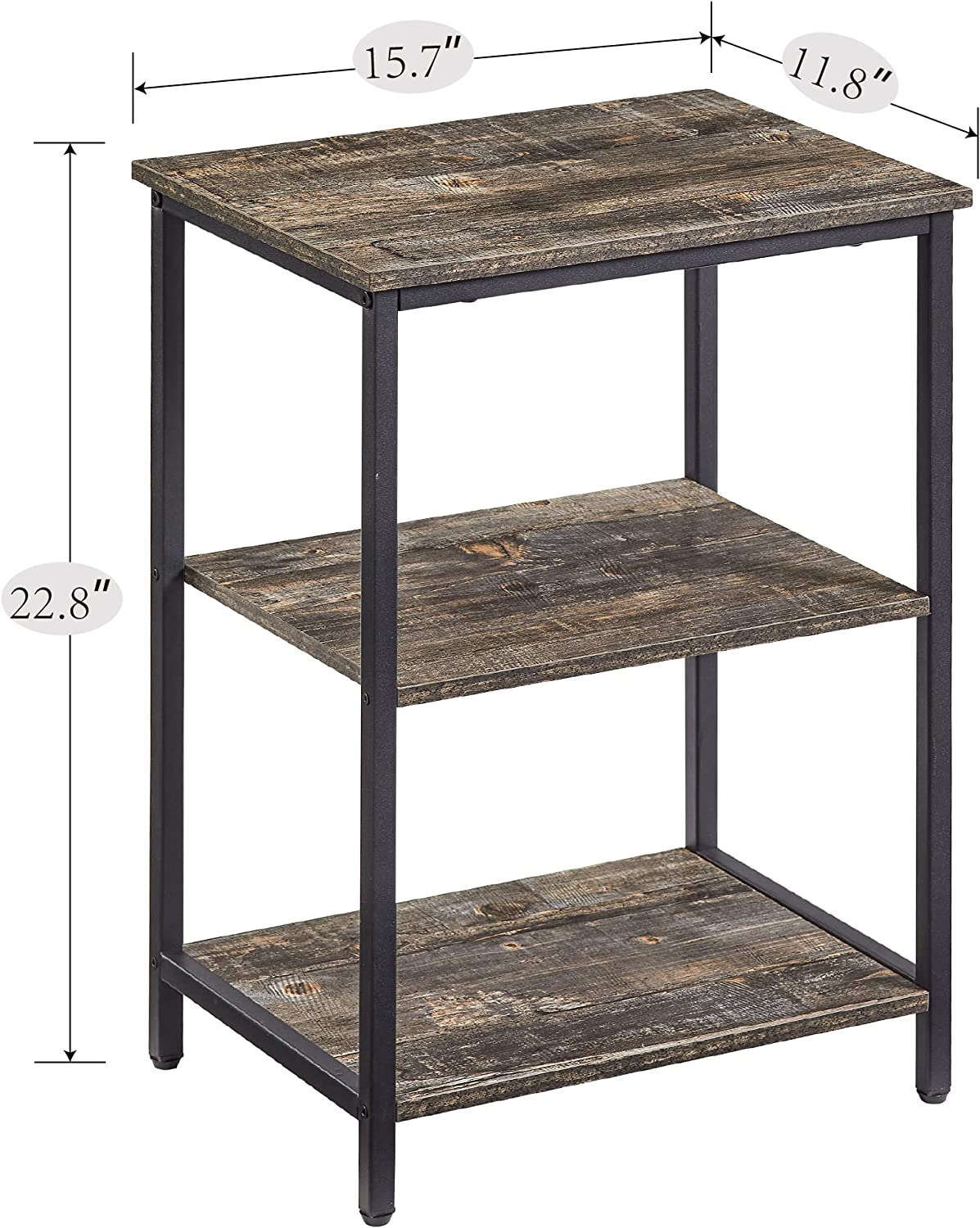 VECELO End Side Table with Storage Shelves Industrial Night Stand, 3-Tier Slim Nightstand for Living Room, Bedroom - VECELO