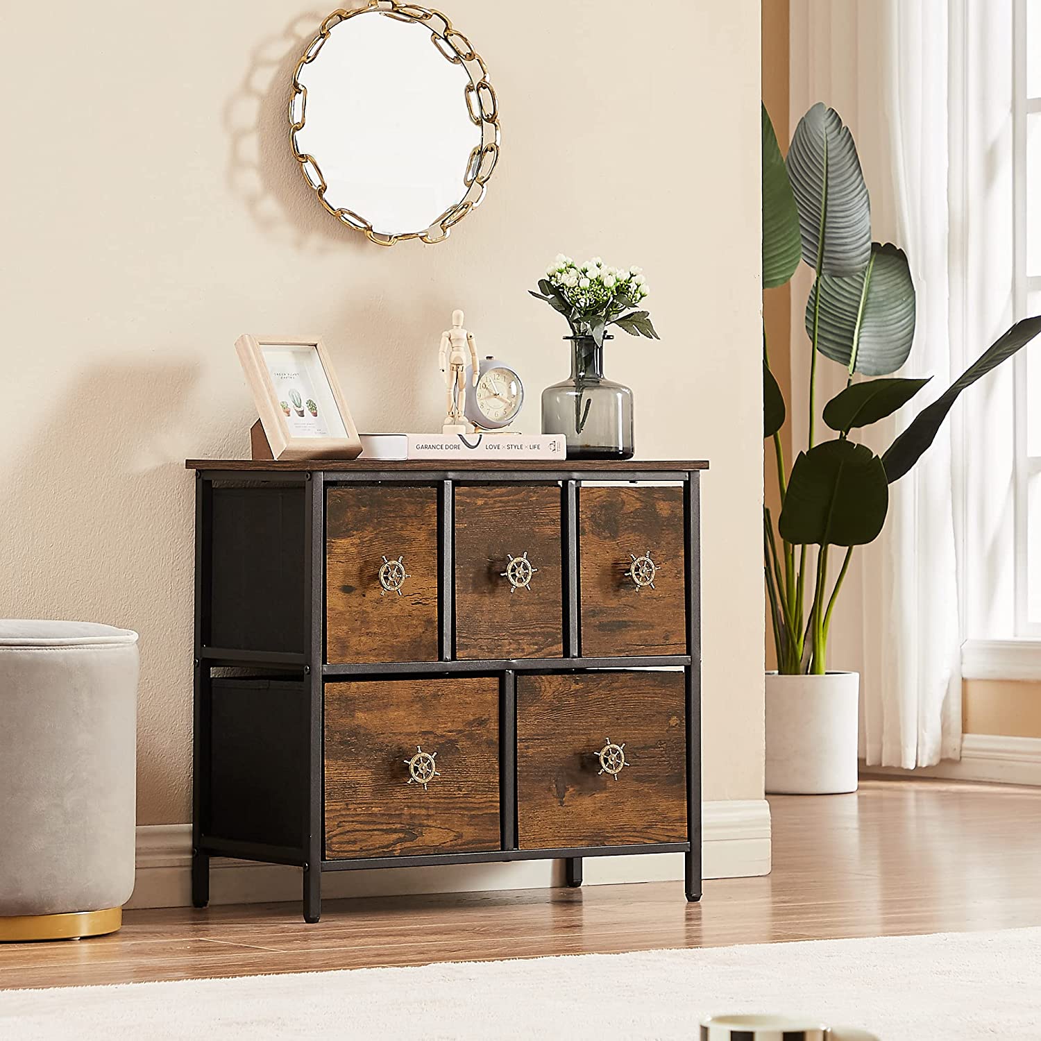 Dresser for Bedroom with 5 Fabric Drawers