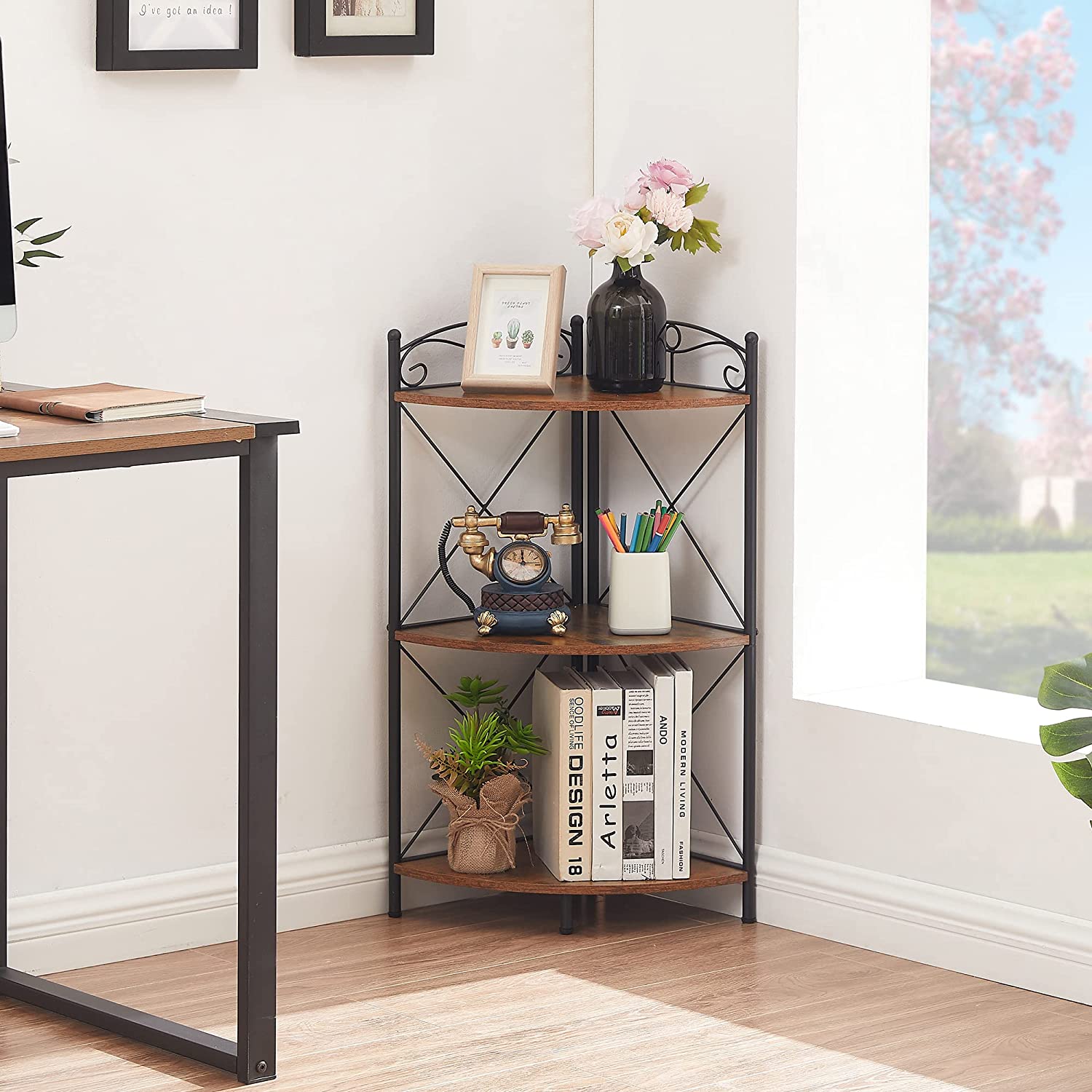 VECELO 3 Ties Corner Display Shelf Free-Standing Organizer - VECELO