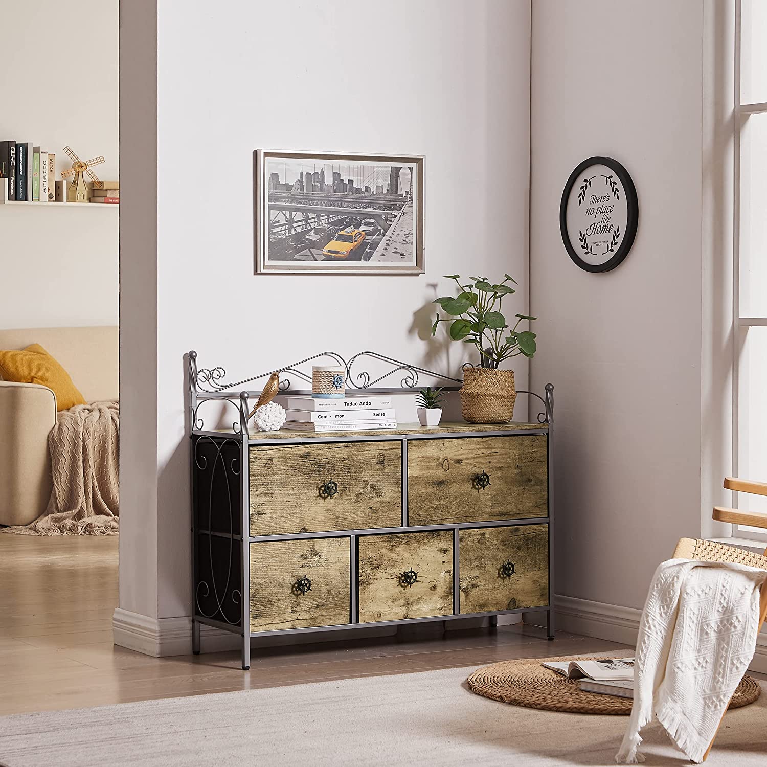 VECELO Dresser for Bedroom with 5 Drawers, Storage Organizer Unit with Shelf for Closet, Living Room - VECELO