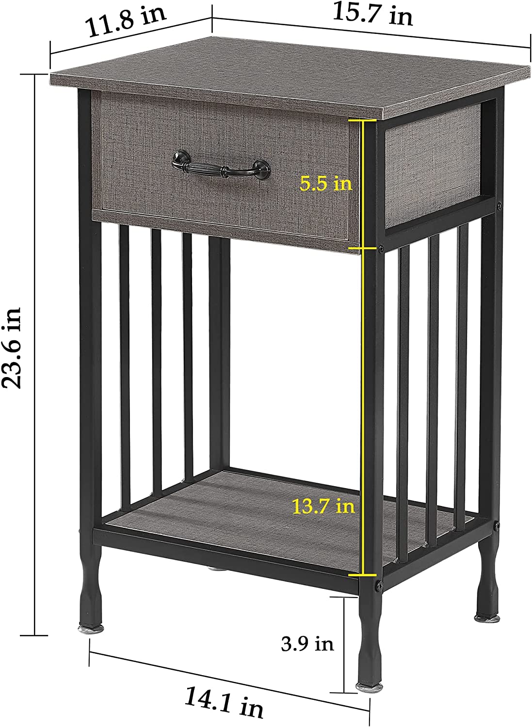 VECELO Industrial End Table,Nightstand with Drawer and Storage Shelf - VECELO