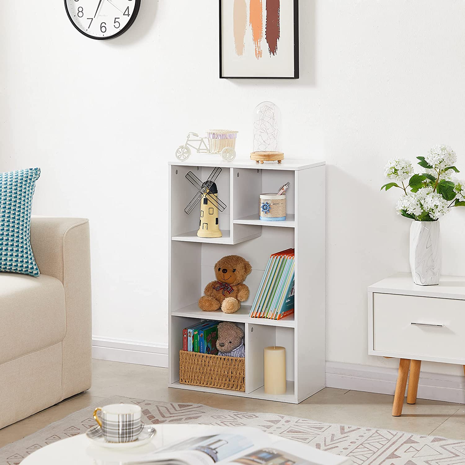 VECELO Modern 3-Tier Small Bookcase, 4 Cube/5 Cube Bookshelf/Storage Organizer - VECELO