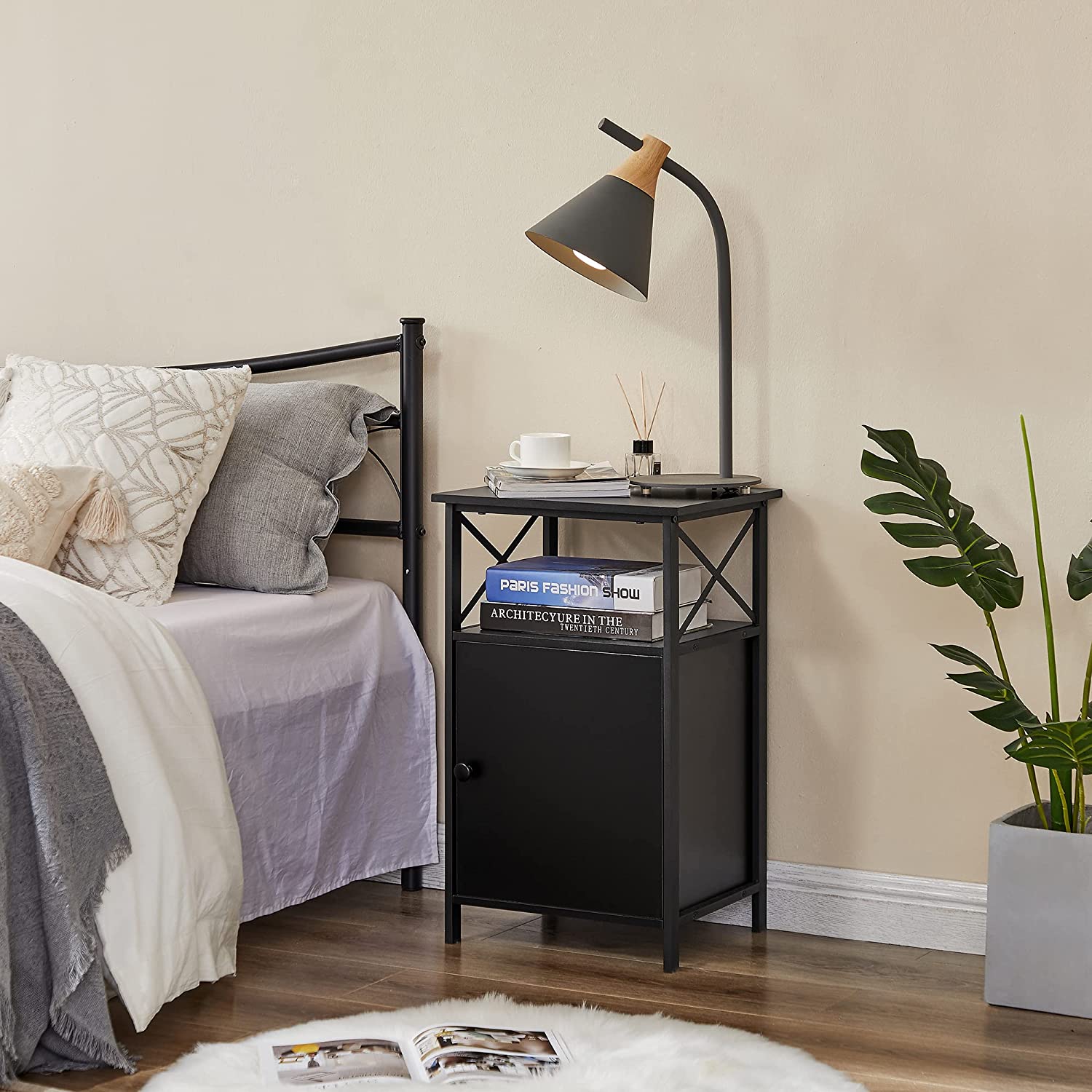 VECELO Tall Side Storage, Large Capacity Bedside Nightstand - VECELO