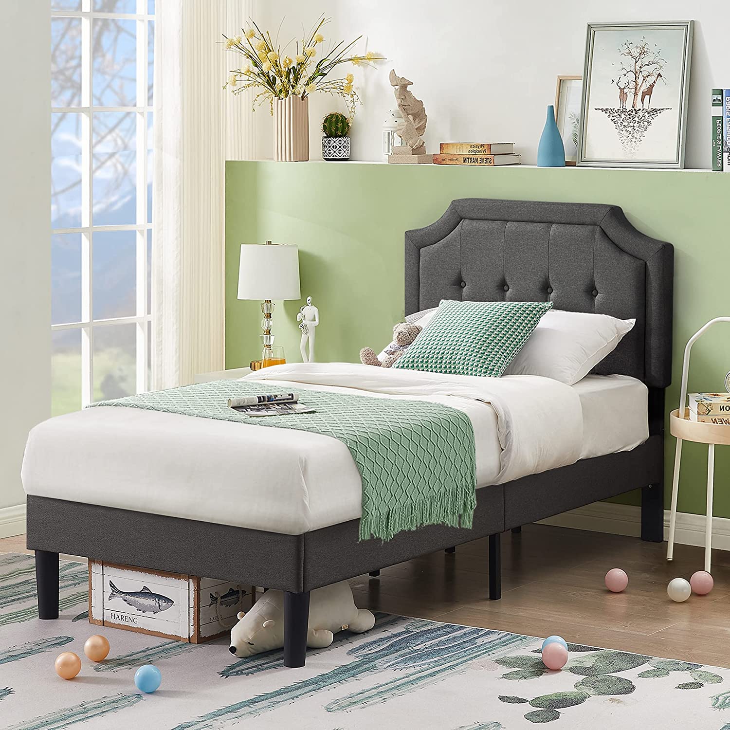 VECELO Premium Upholstered Platform Bed Diamond Stitched Panel Headboard - VECELO