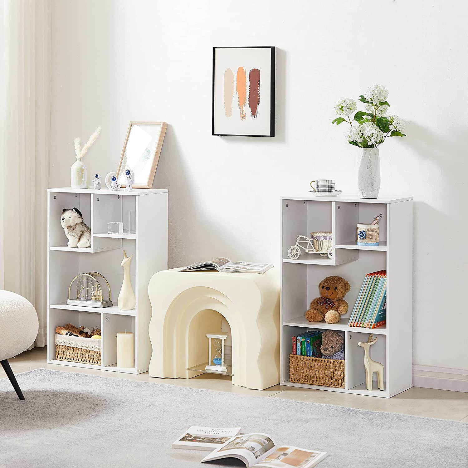 VECELO Modern 3-Tier Small Bookcase, 4 Cube/5 Cube Bookshelf/Storage Organizer - VECELO