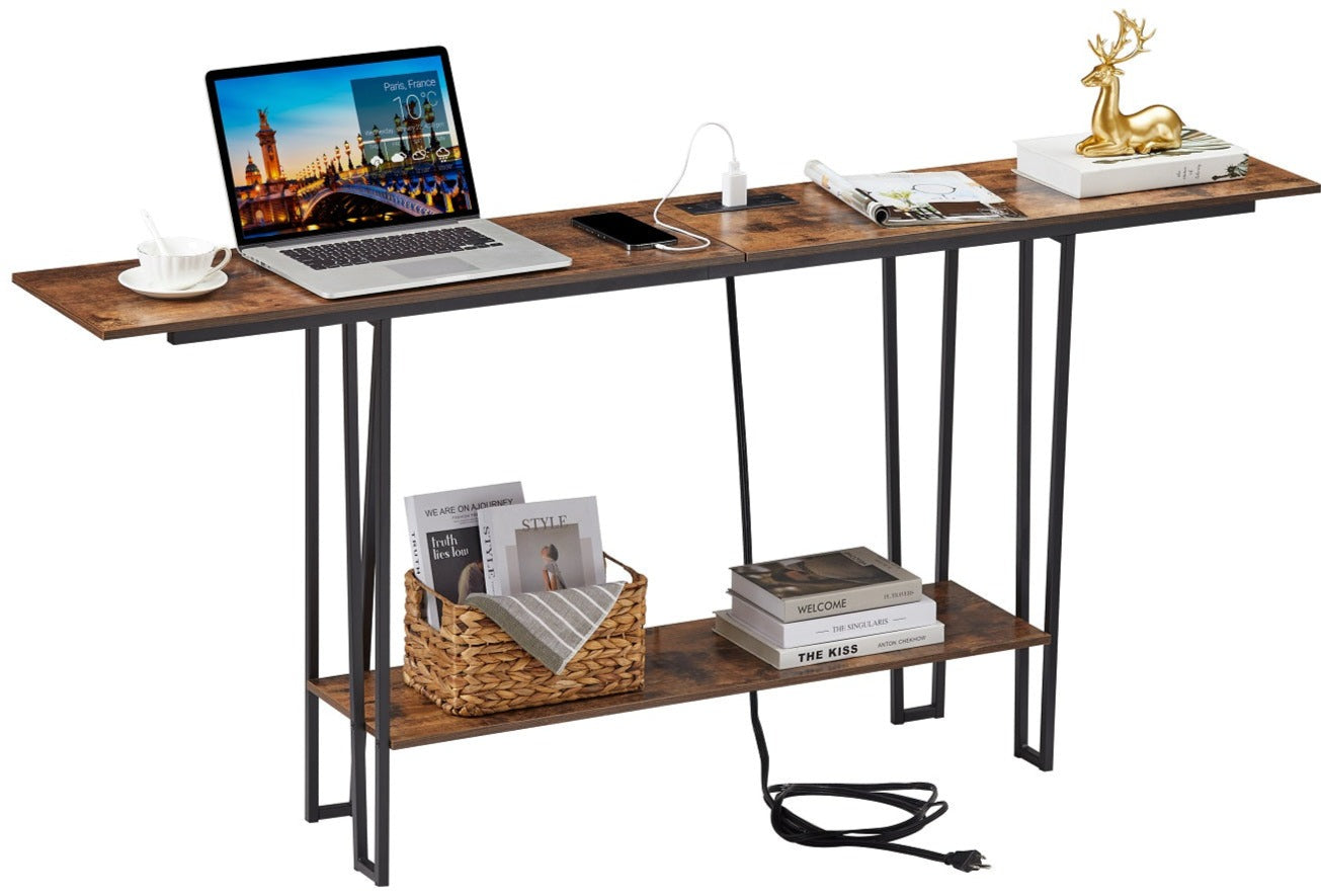 VECELO Couch Side & Console Table with 2 Outlets & 2 USB Ports - VECELO