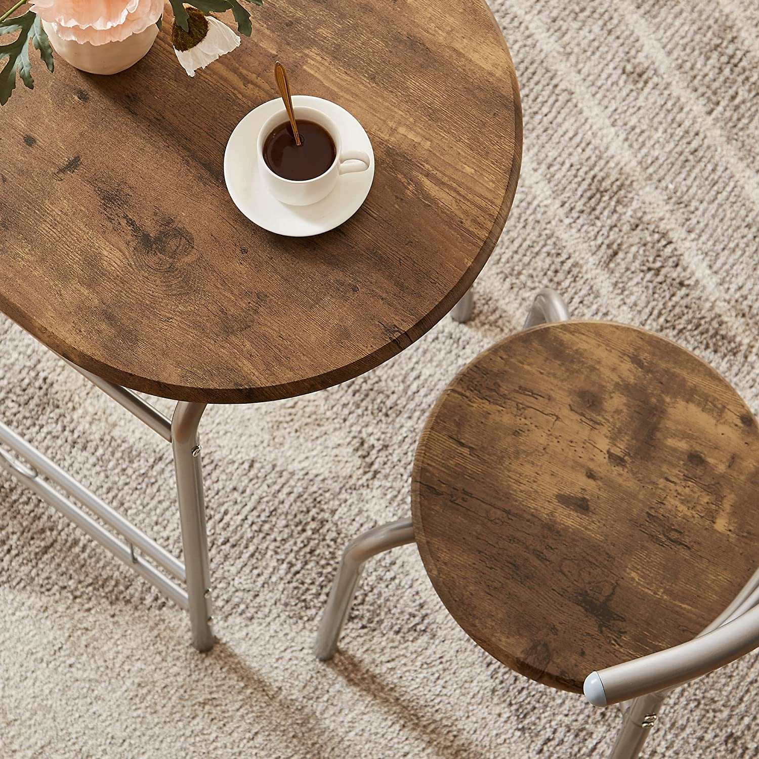 VECELO 3-Piece Dining Table Set/Round Tabletop & Chair for Kitchen