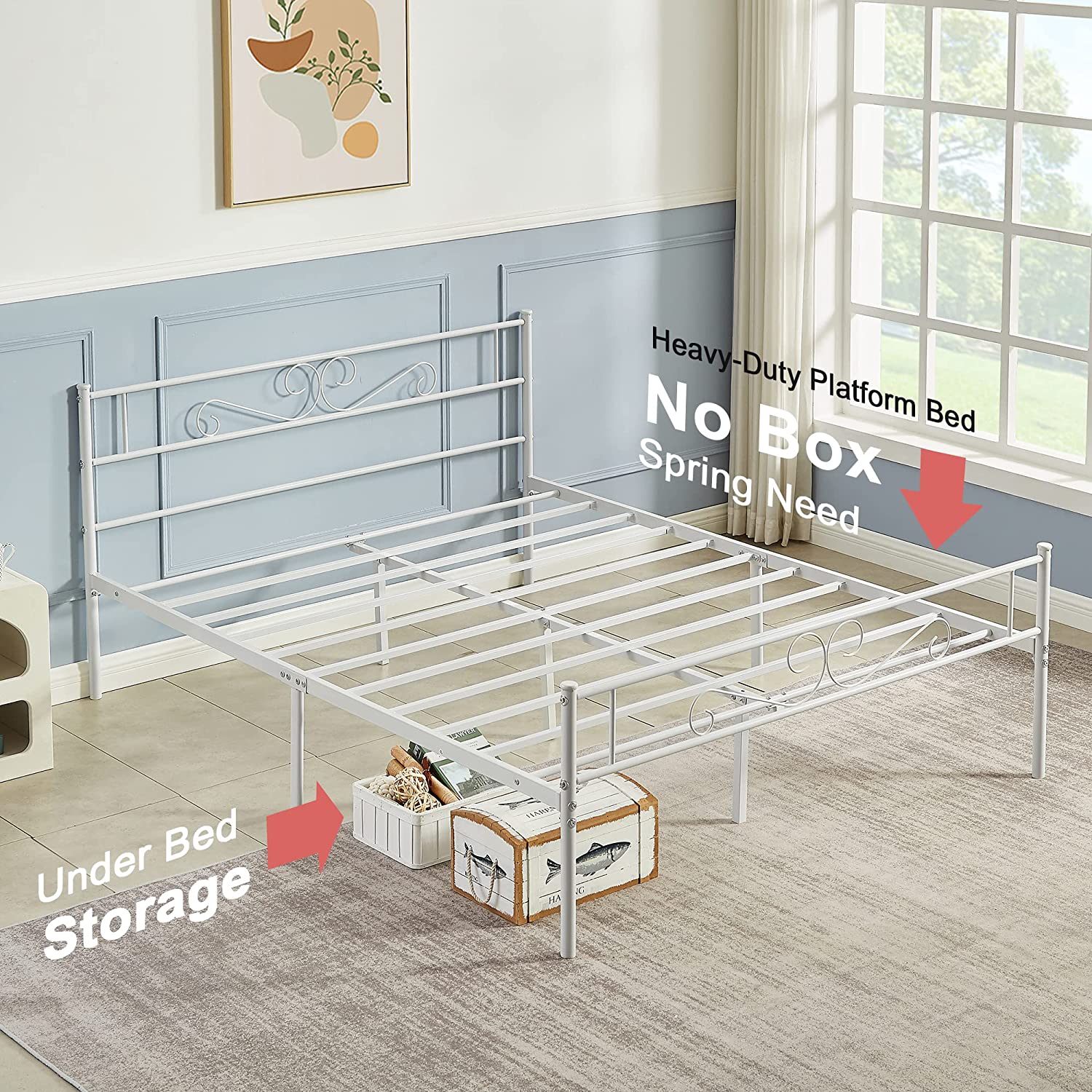 VECELO Metal Platform Bed Frame Mattress Foundation with Headboard & Footboard - VECELO