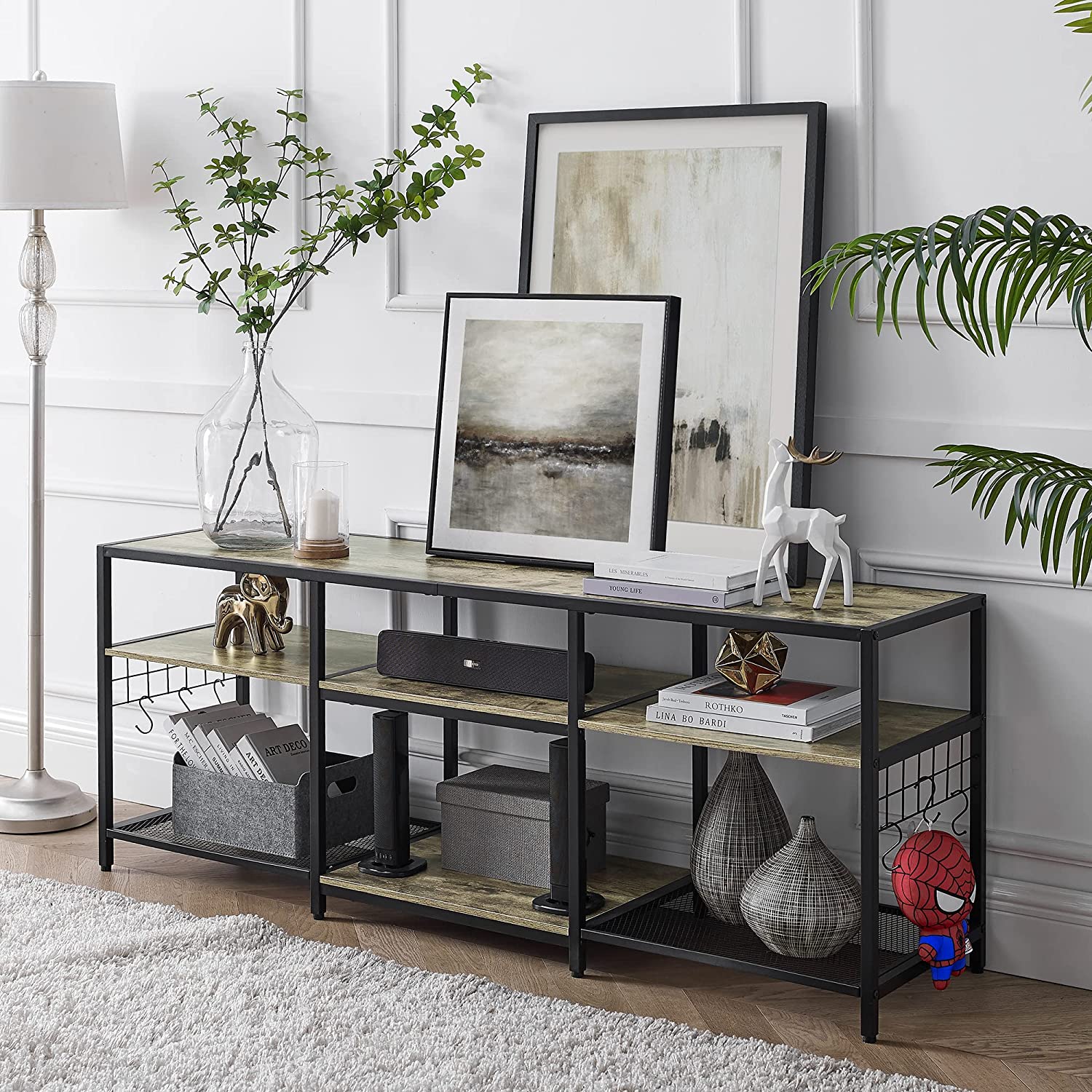 VECELO TV Stand Entertainment Center Media Console with 3-Tier Open Storage Shelves - VECELO