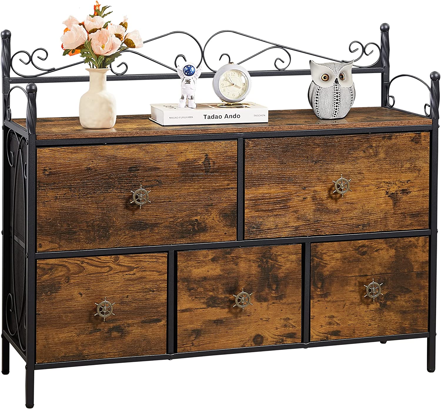 VECELO Dresser for Bedroom with 5 Drawers, Storage Organizer Unit with Shelf for Closet, Living Room - VECELO