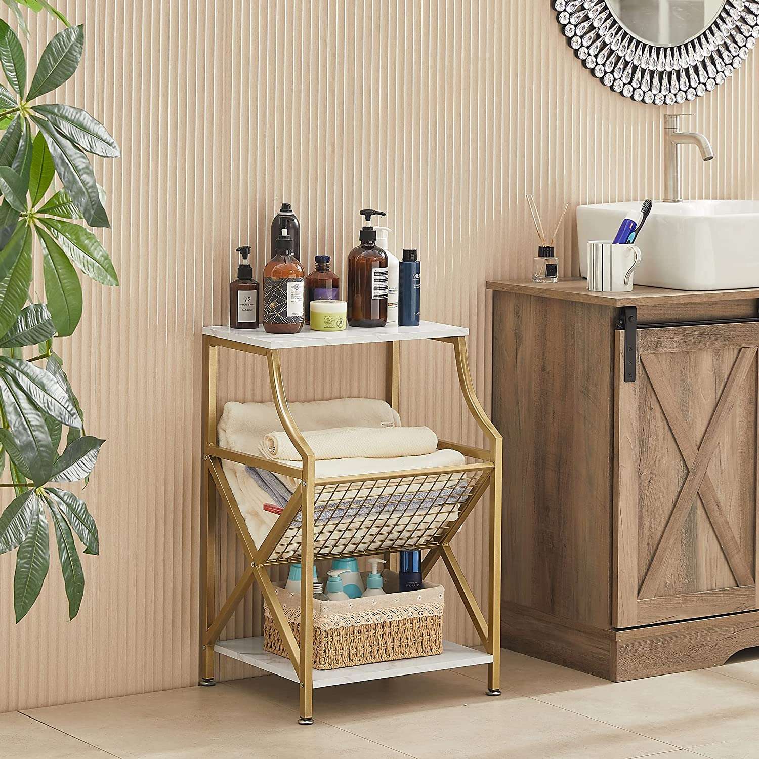 VECELO 3-Tier End Table with Storage Magazine Holder - VECELO