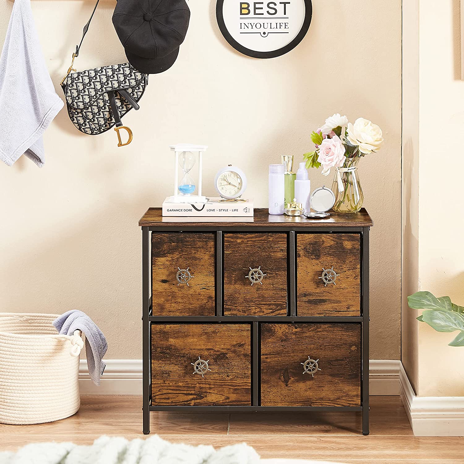 Dresser for Bedroom with 5 Fabric Drawers