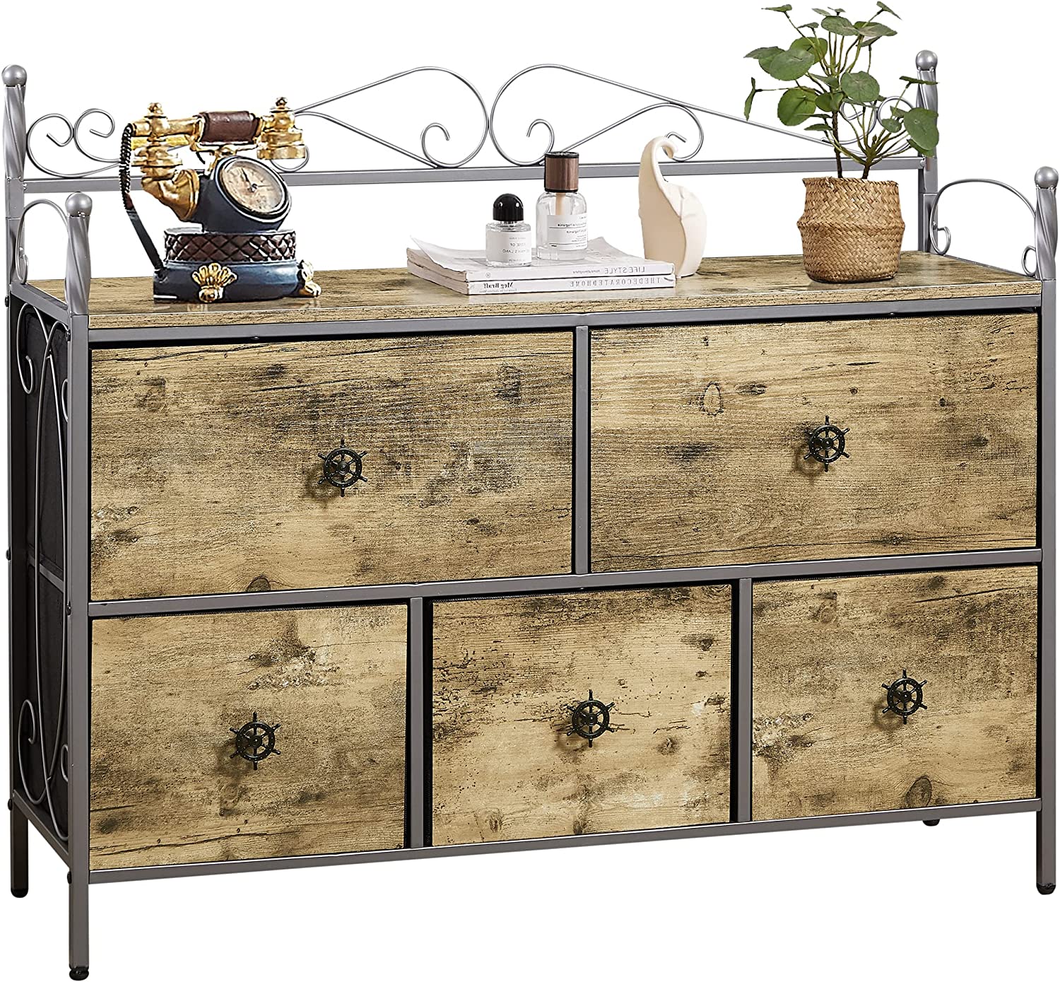VECELO Dresser for Bedroom with 5 Drawers, Storage Organizer Unit with Shelf for Closet, Living Room - VECELO