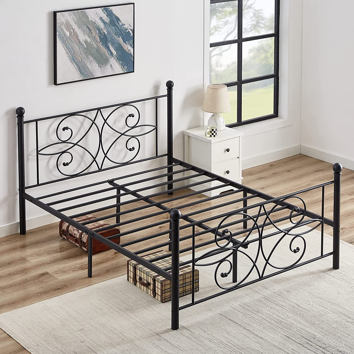 VECELO Metal Bed Frame/Mattress Foundation with Stylish Headboard & Footboard - VECELO
