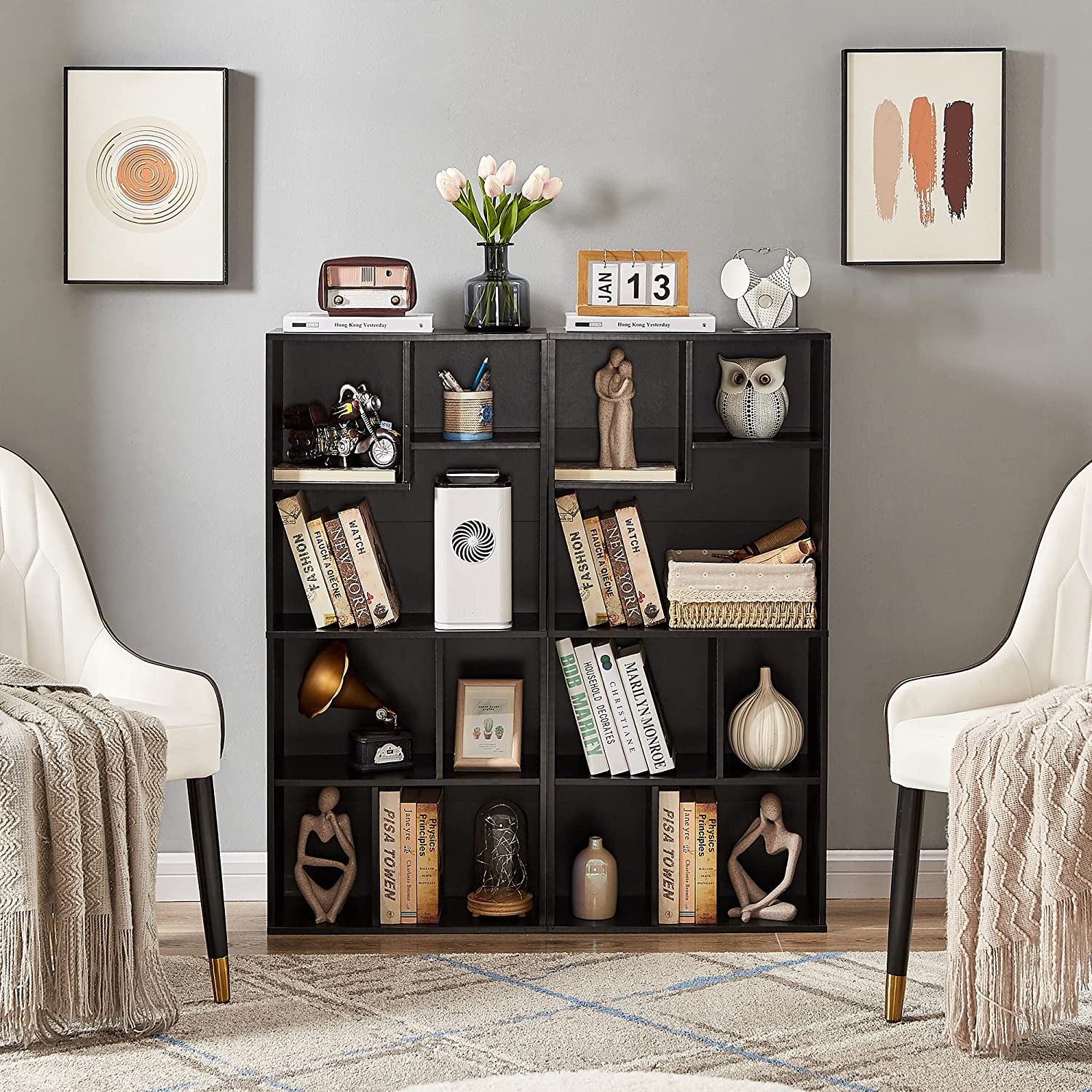 VECELO 42 Inch High Bookcase, 4-Tier Modern Storage Cabinet 7 Cubes - VECELO