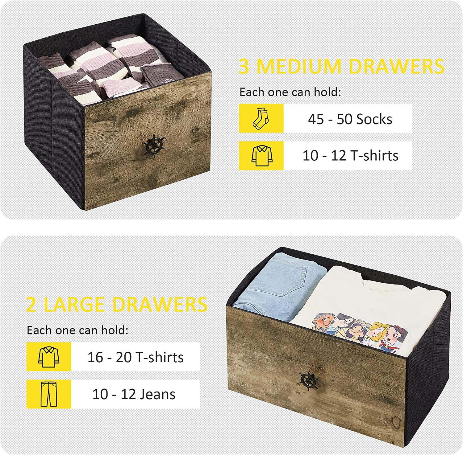 VECELO Dresser for Bedroom with 5 Drawers, Storage Organizer Unit Wide Chest - VECELO