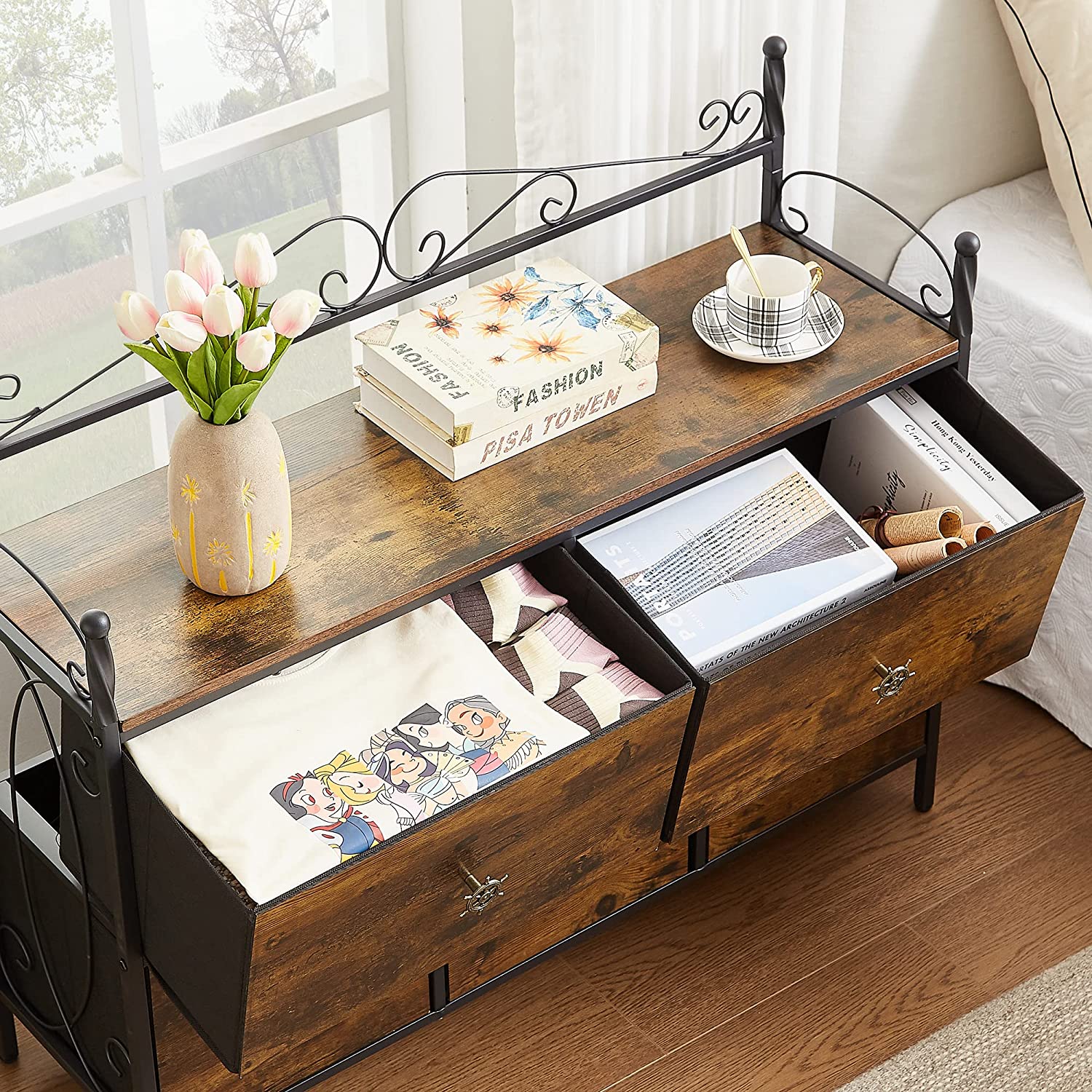 VECELO Dresser for Bedroom with 5 Drawers, Storage Organizer Unit with Shelf for Closet, Living Room - VECELO
