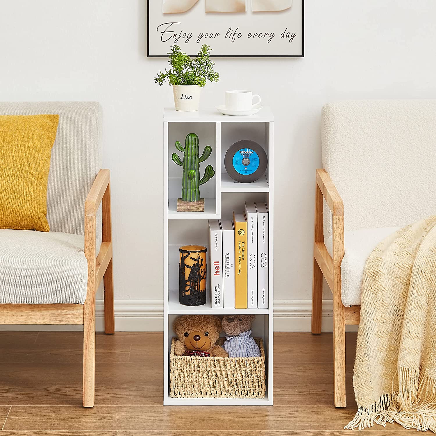 VECELO Modern 3-Tier Small Bookcase, 4 Cube/5 Cube Bookshelf/Storage Organizer - VECELO