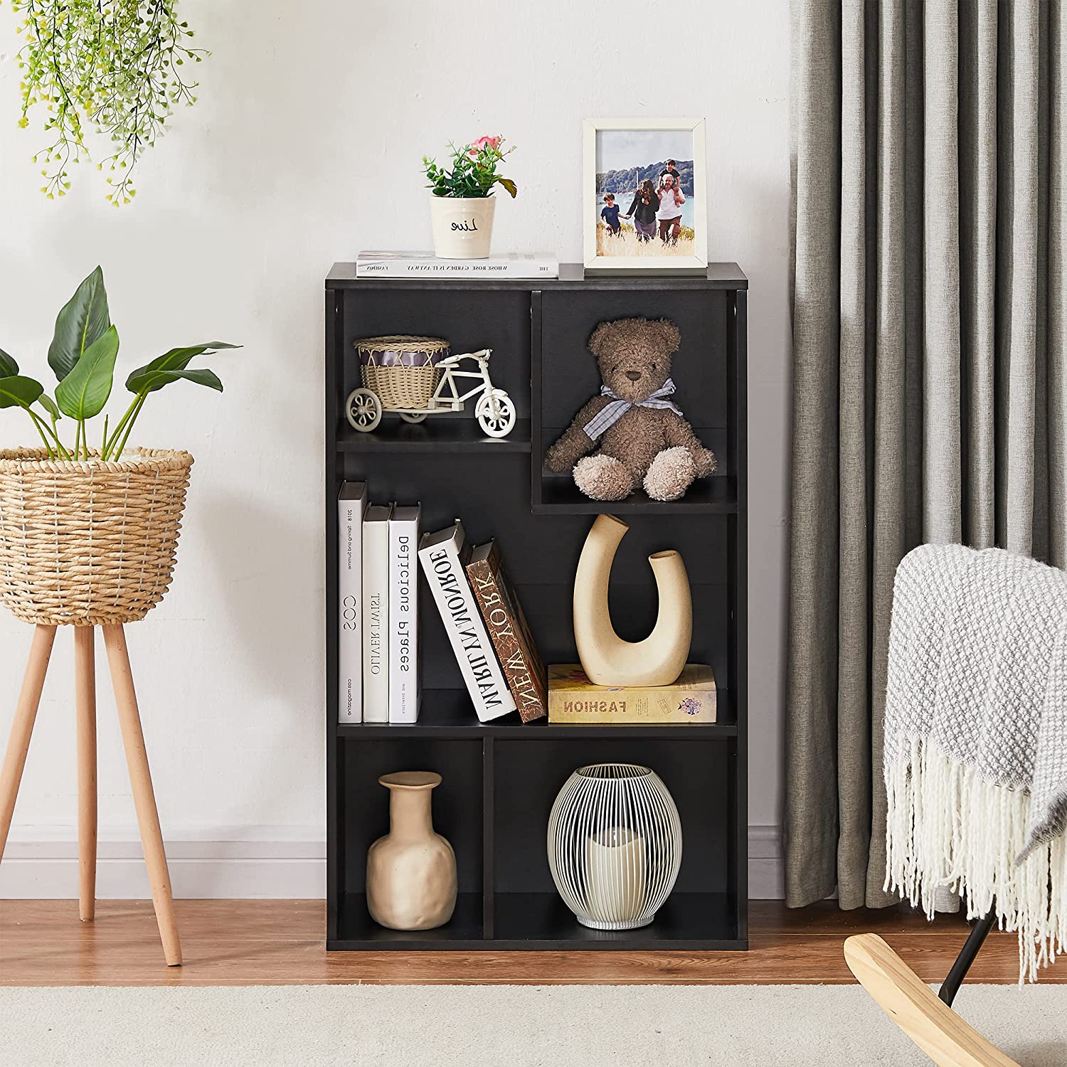 VECELO Modern 3-Tier Small Bookcase, 4 Cube/5 Cube Bookshelf/Storage Organizer - VECELO
