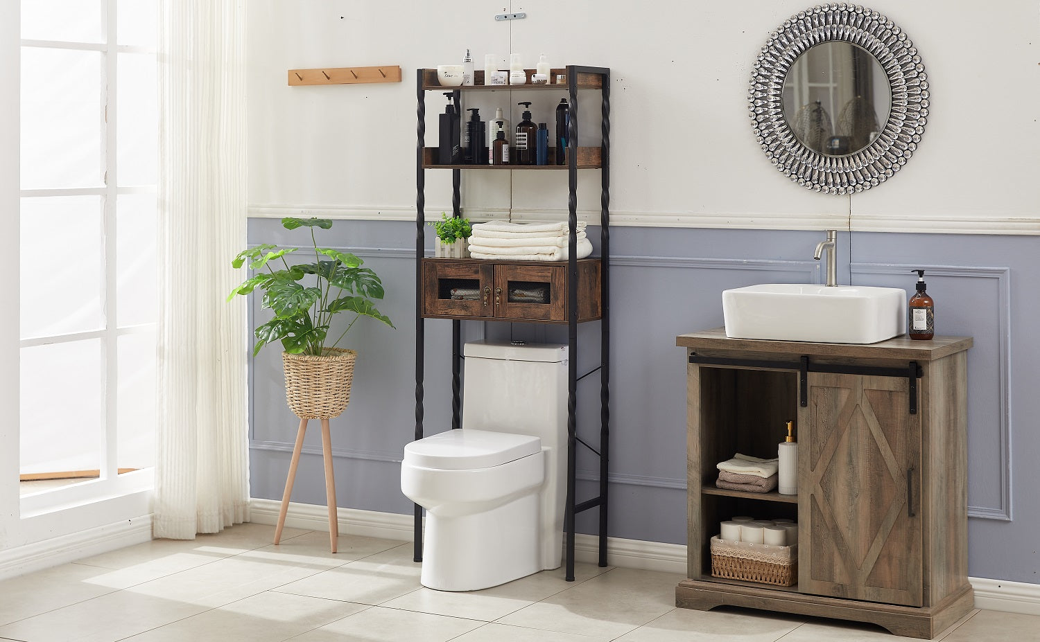 VECELO Over The Toilet Storage Rack/Freestanding Bathroom Organizer with 3 Tier Bathroom Space Saver Shelf - VECELO