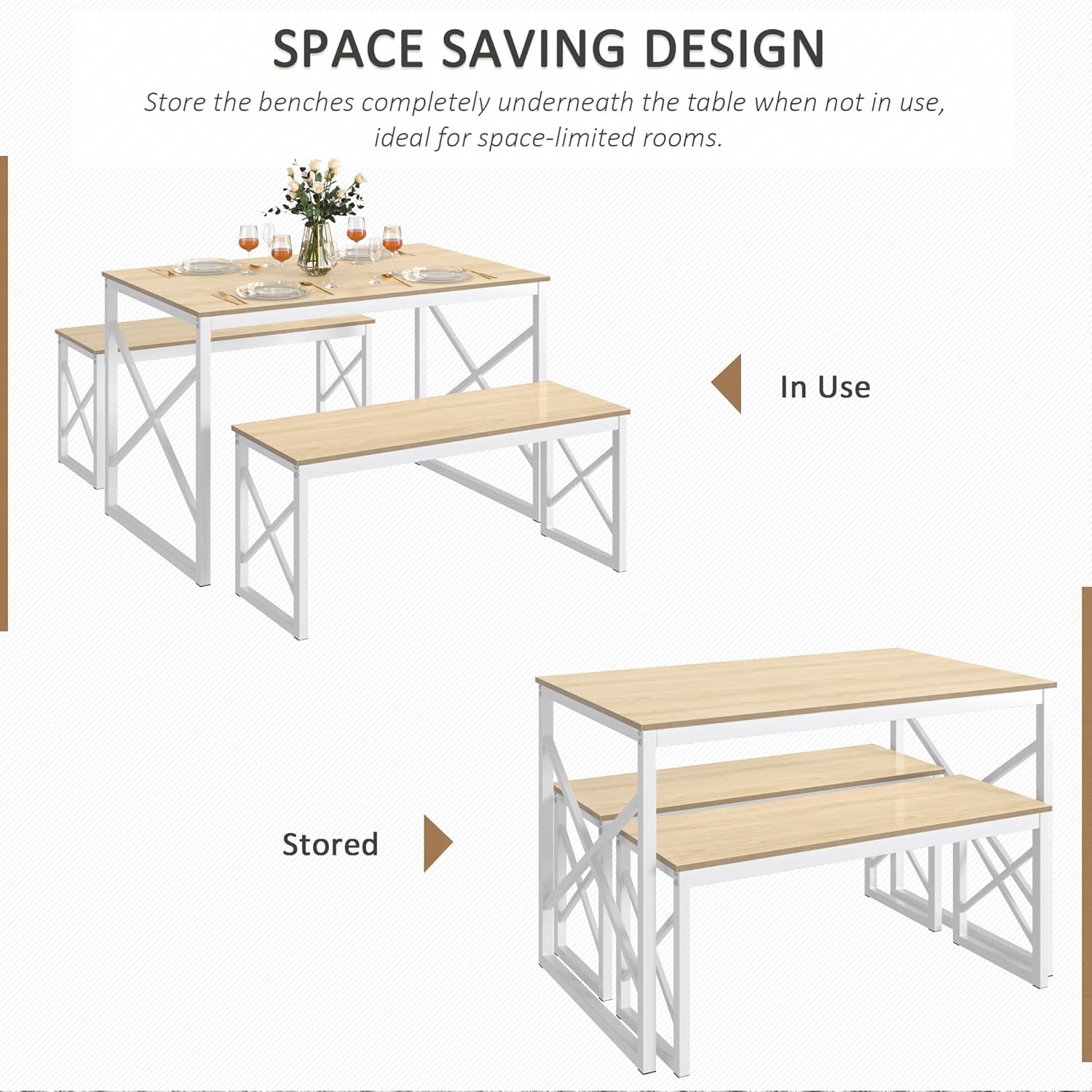 VECELO Kitchen Table with 2 Benches for 4