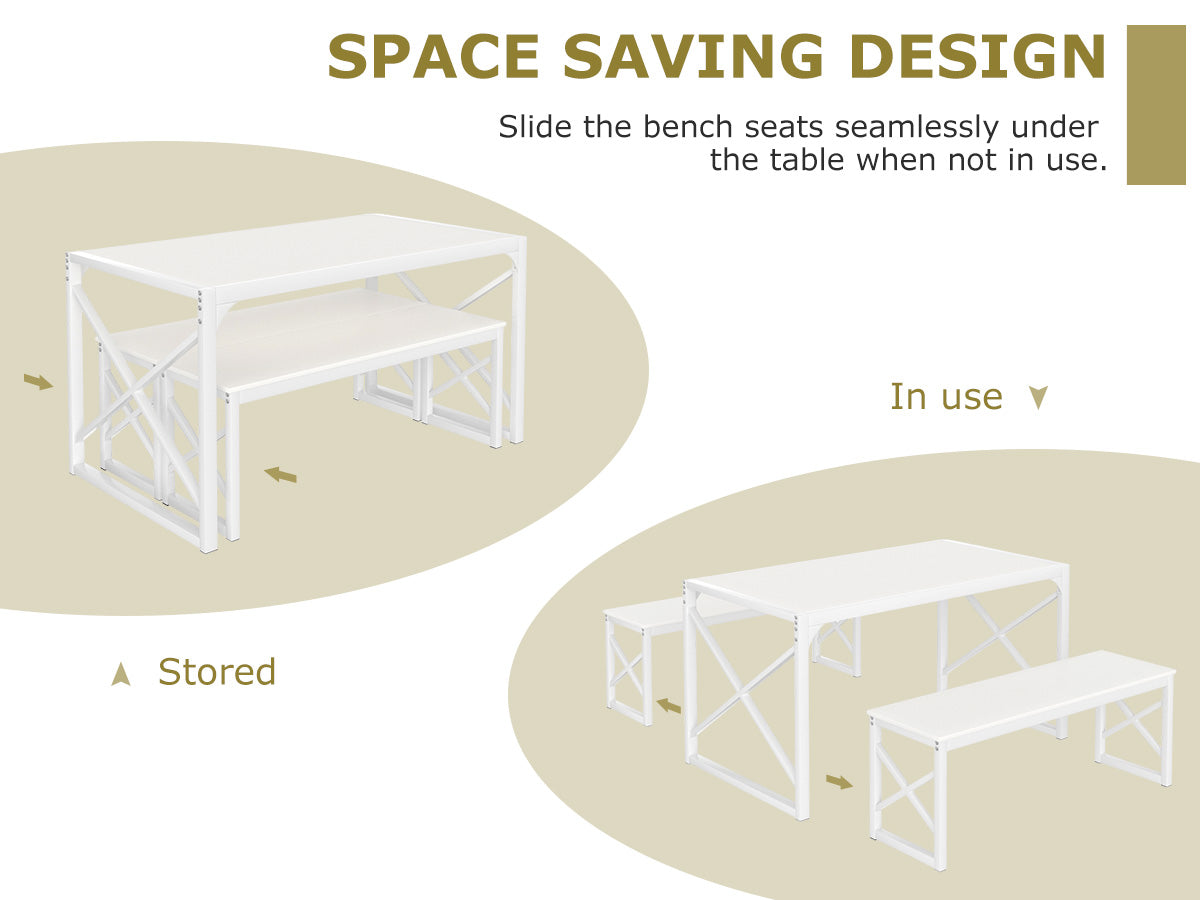VECELO Kitchen Table with 2 Benches for 4