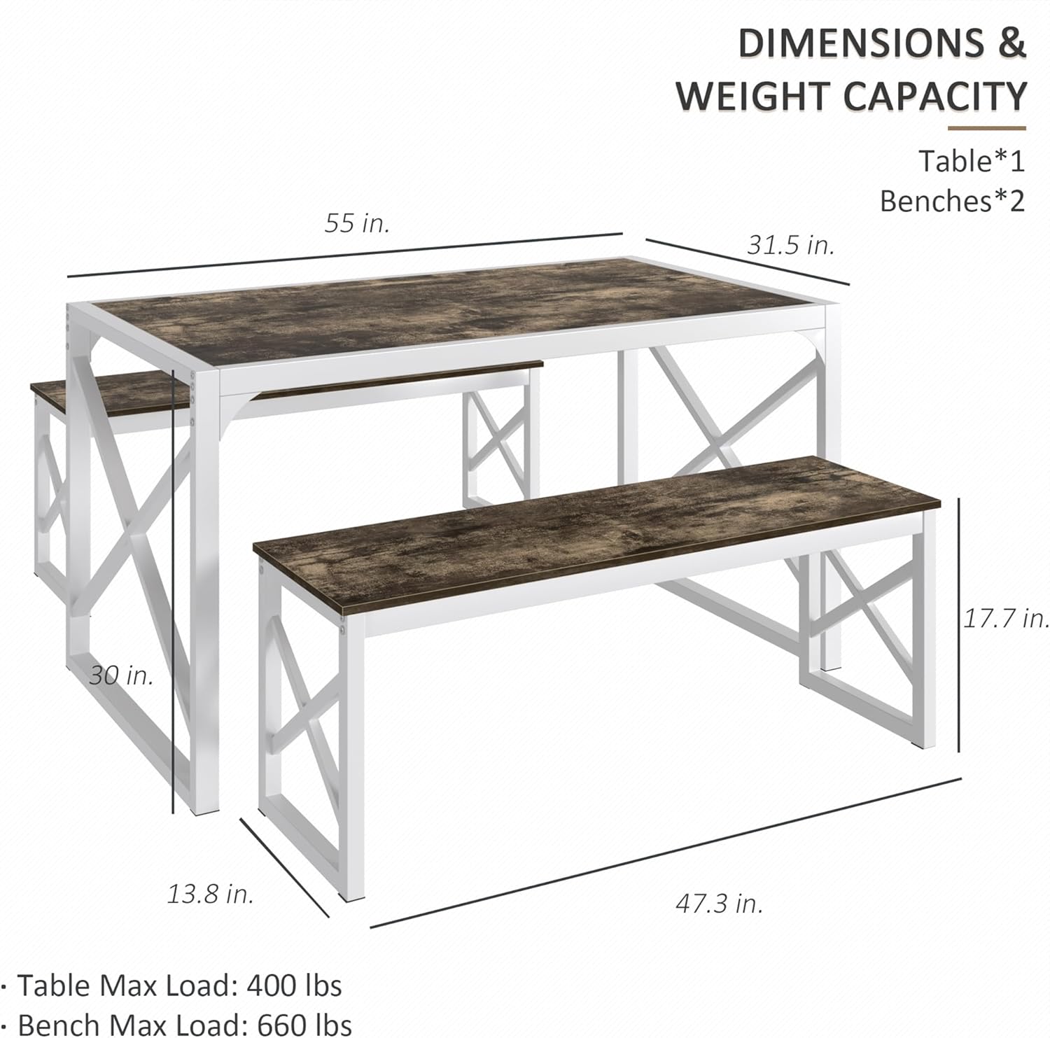 VECELO Kitchen Table with 2 Benches for 4