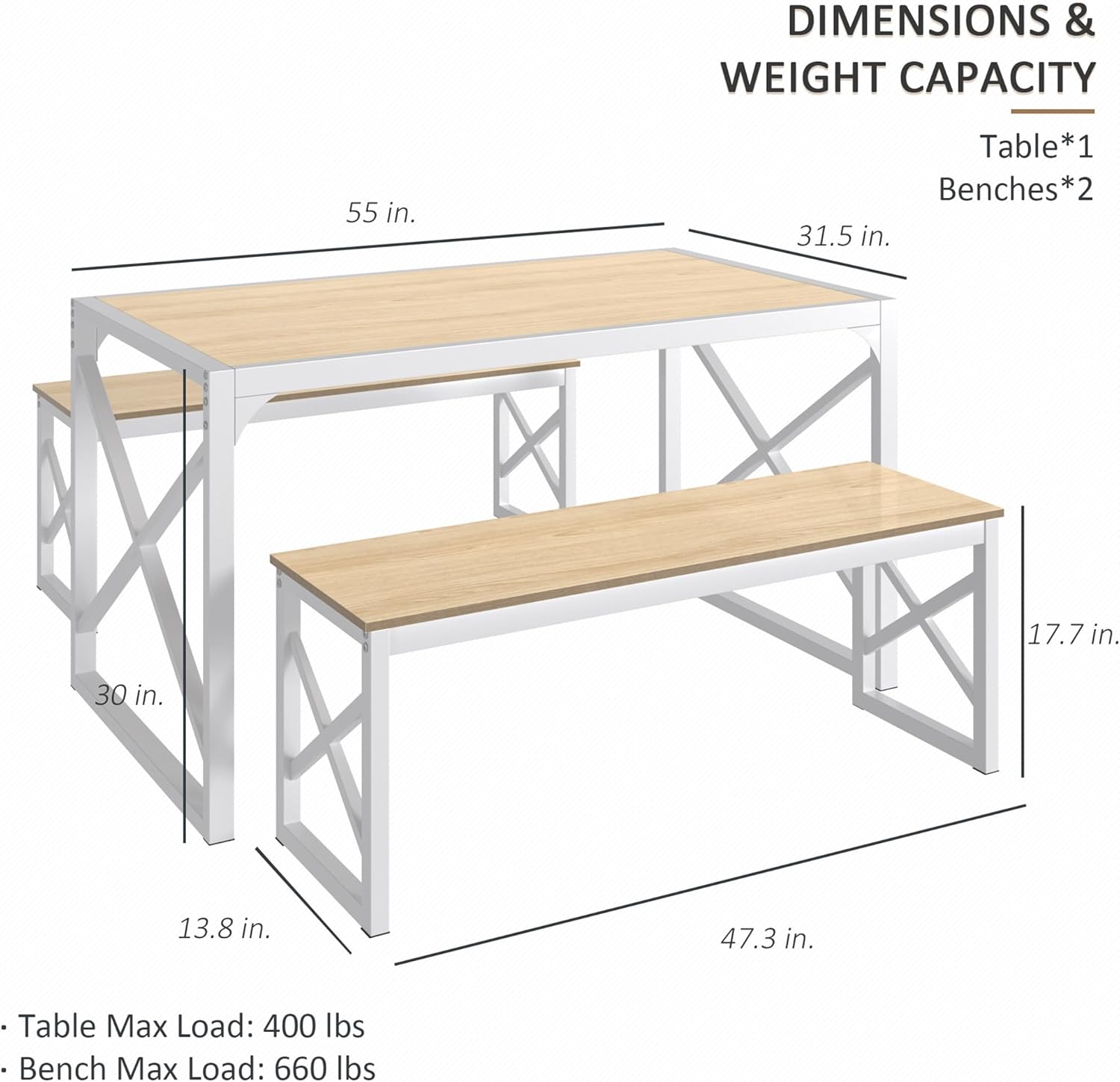 VECELO Kitchen Table with 2 Benches for 4