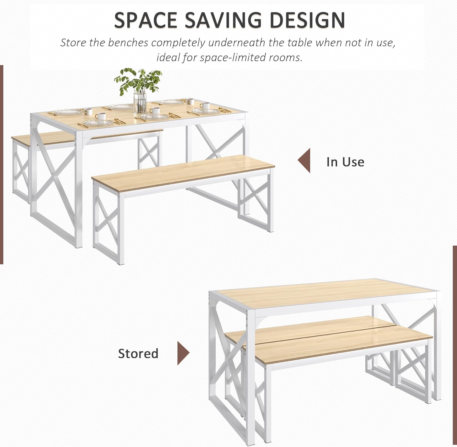 VECELO Kitchen Table with 2 Benches for 4