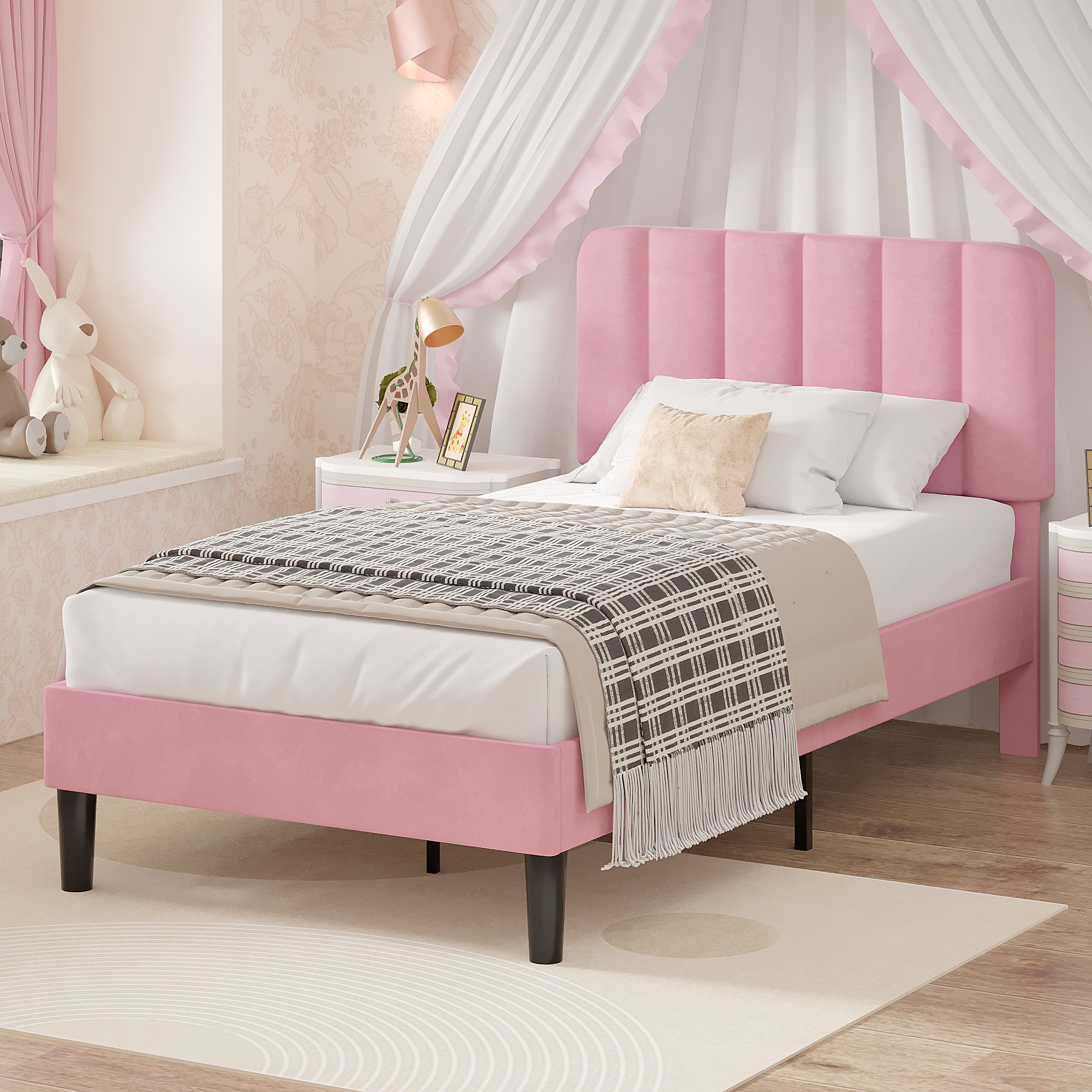 VECELO Upholstered Platform bedframe with Adjustable Headboard