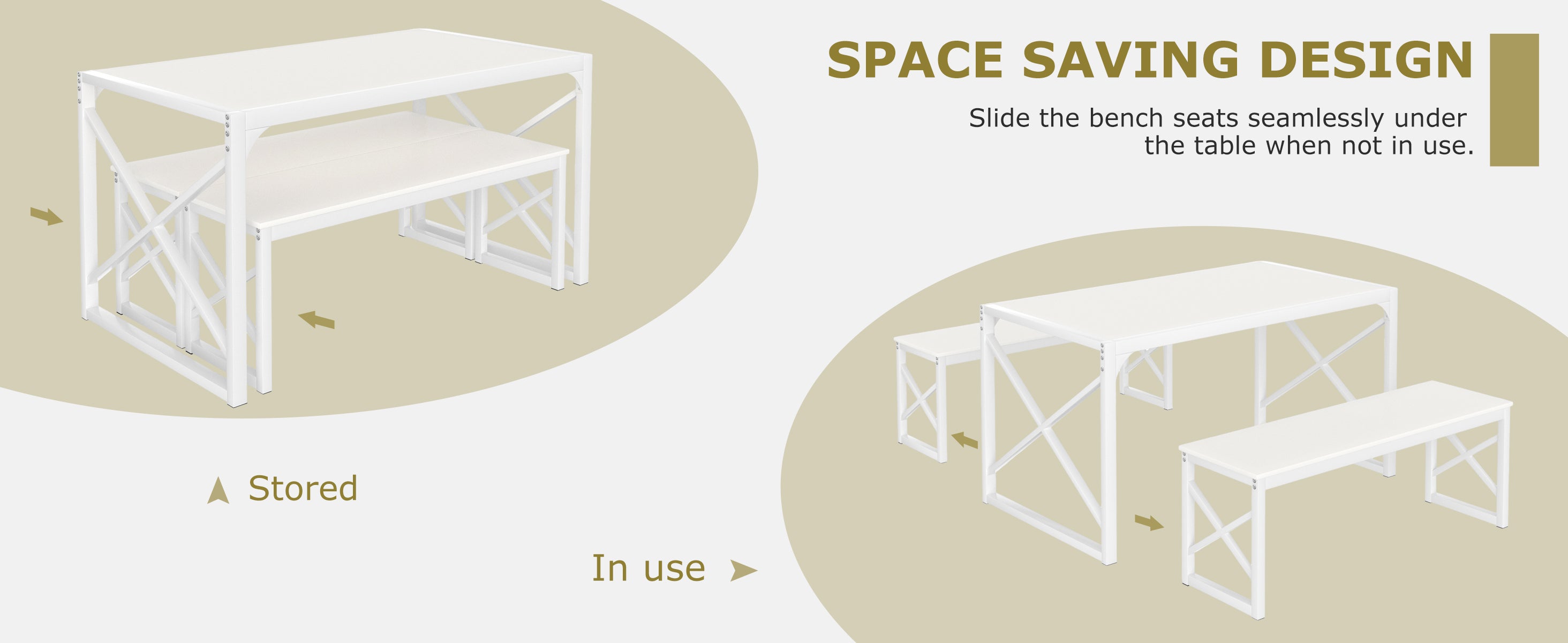 VECELO Kitchen Table with 2 Benches for 4