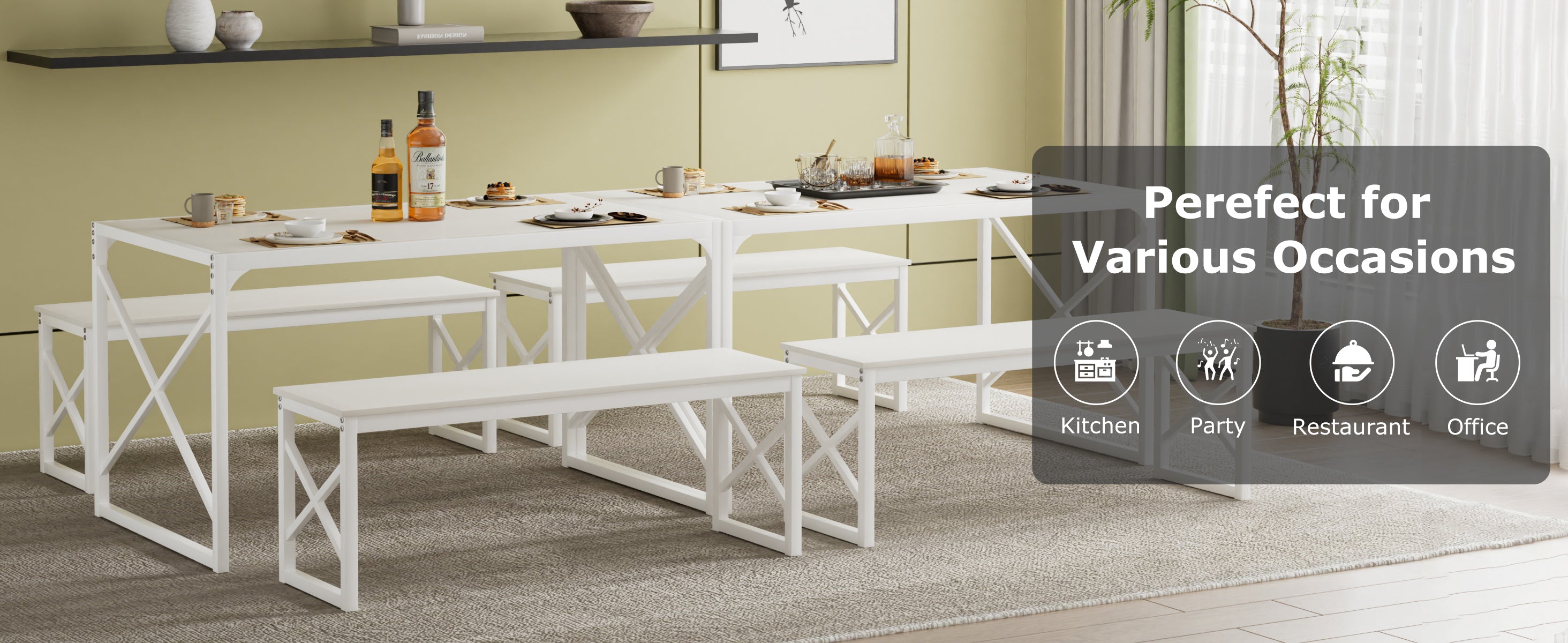 VECELO Kitchen Table with 2 Benches for 4