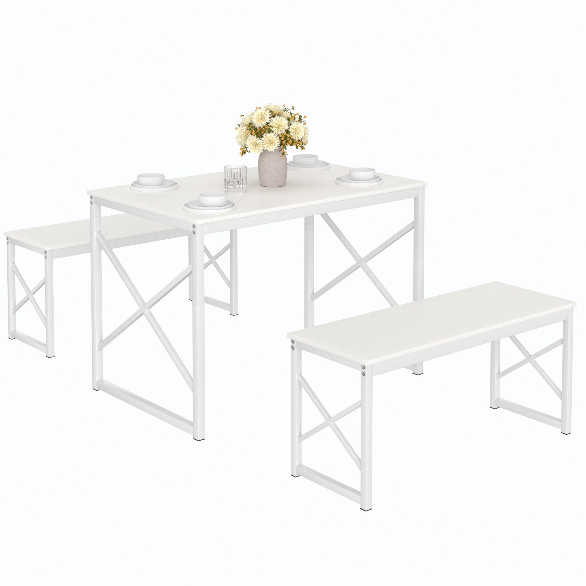 VECELO Kitchen Table with 2 Benches for 4