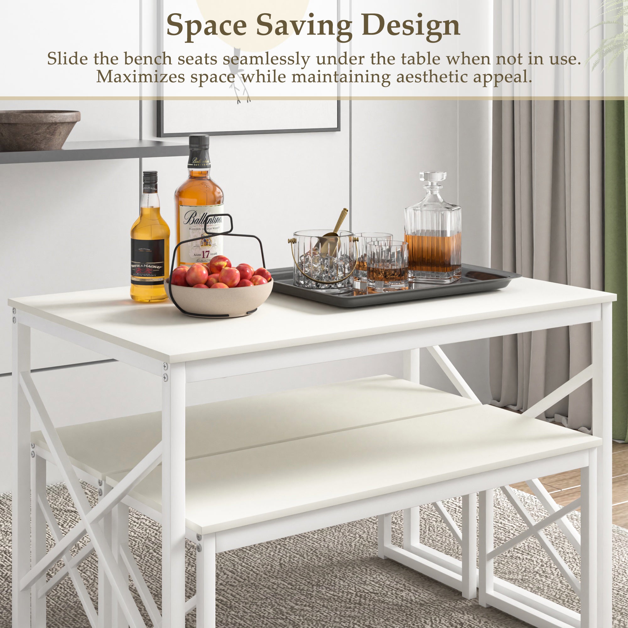 VECELO Kitchen Table with 2 Benches for 4