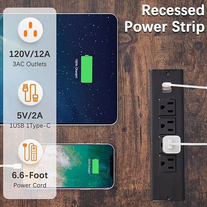 VECELO TV Stand with LED Strip & Power Outlets, Industrial Entertainment Center