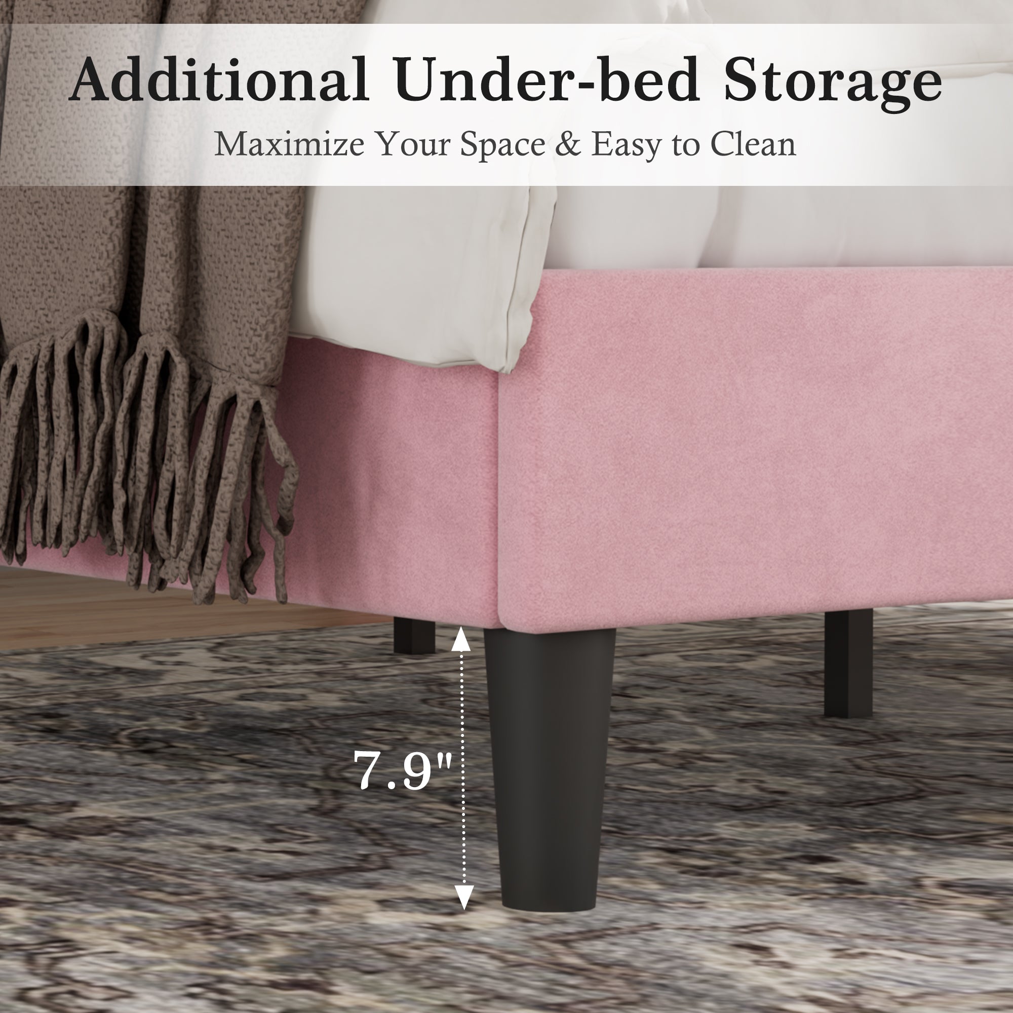 VECELO Modern Upholstered Platform Bedframe, Adjustable Headboard