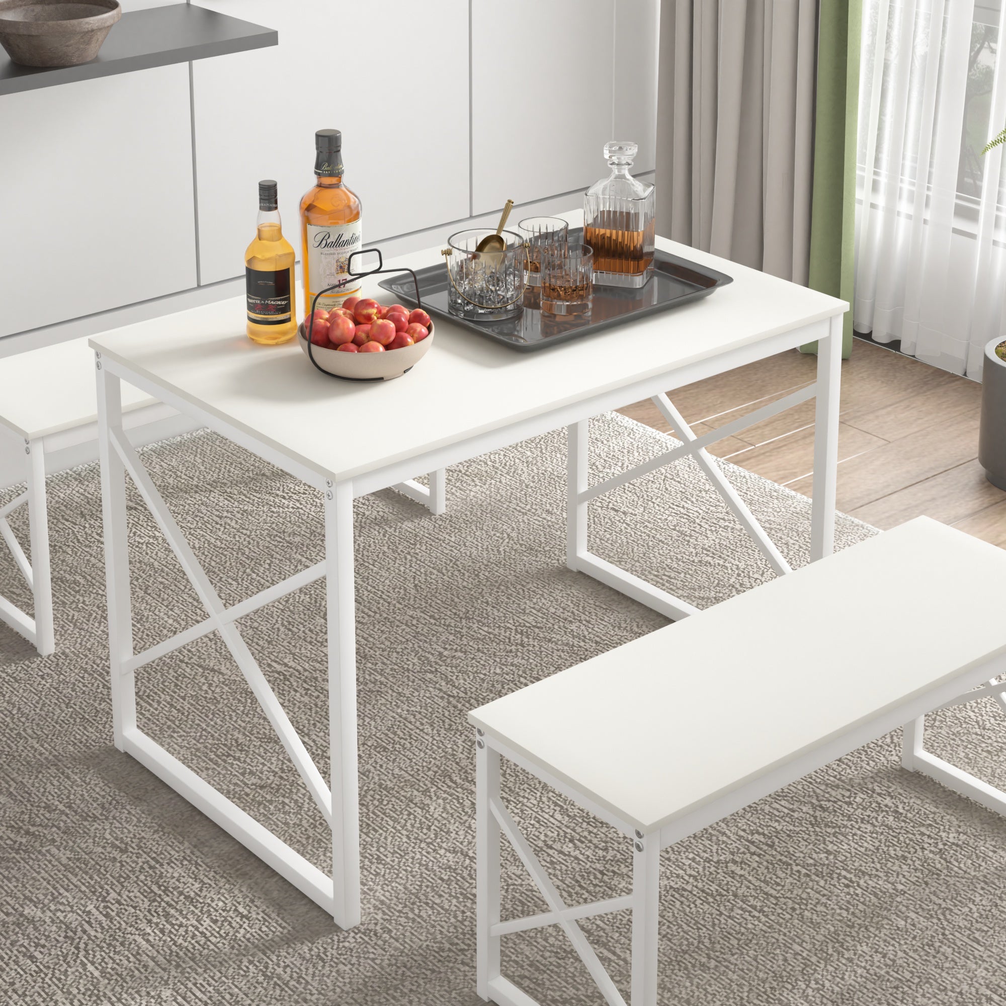 VECELO Kitchen Table with 2 Benches for 4