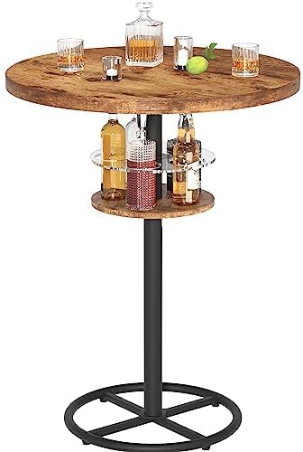 VECELO 3 Piece Bar Table Set, Small 2-Tier Round Pub Table with Barstools - VECELO