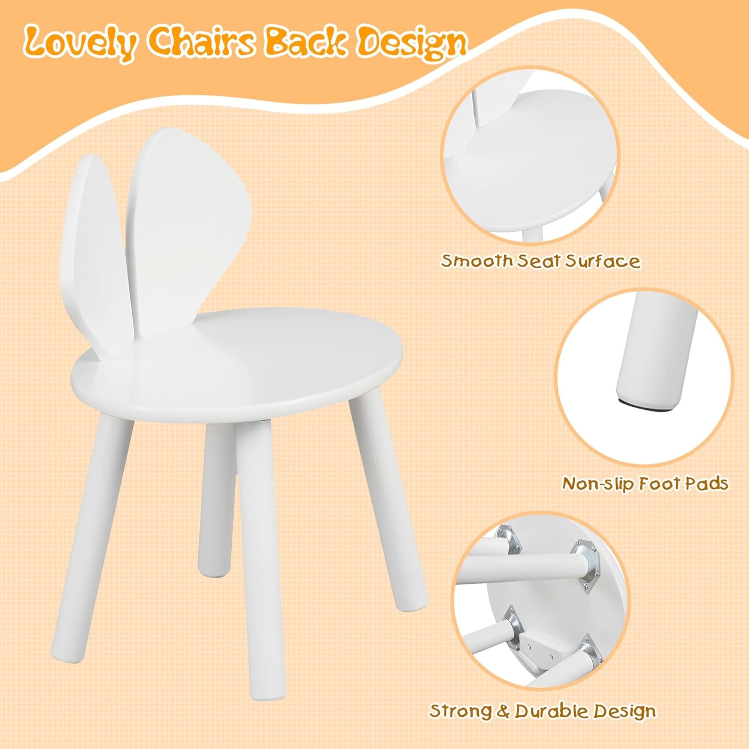 VECELO Kids Table and Chairs Set, Oval Tabletop and 2 Rabbit Chairs